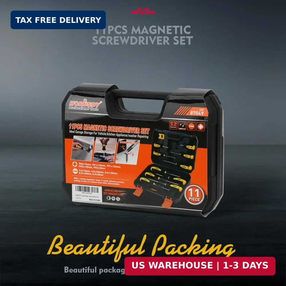 HORUSDY 11-piece Magnetic Screwdriver Set with Case, 5 Phillips & 5 Flat Head Ti