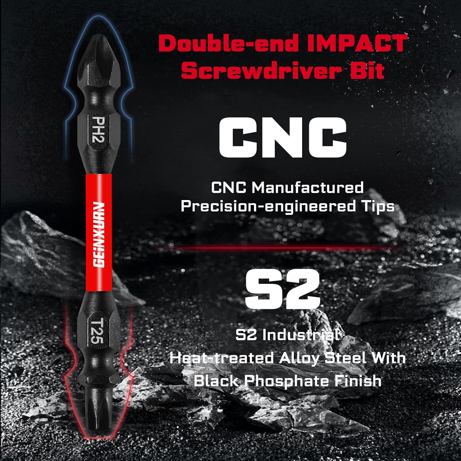 10Pcs PH2-T25 Impact Double End Screwdriver Bit Set, 2.56 In. #2 Phillips /#25 T