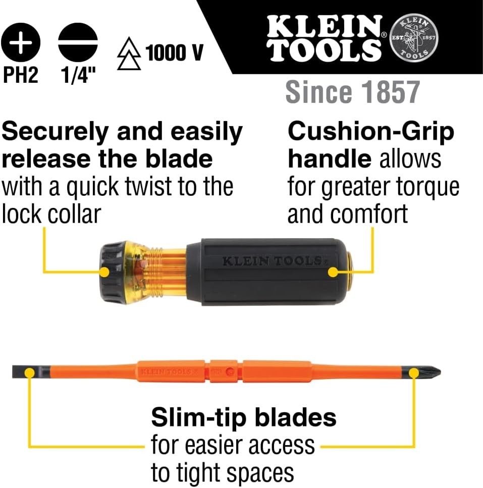 Insulated Screwdriver Set with Flip Blade Phillips and Slotted Tips for Elect…