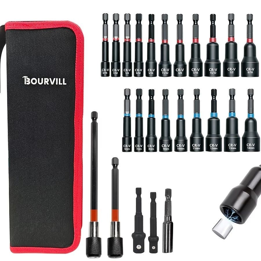 20/25pcs Magnetic Nut Driver Set, Impact Drill Driver Bit 1/4″ Hex Shank, Metric