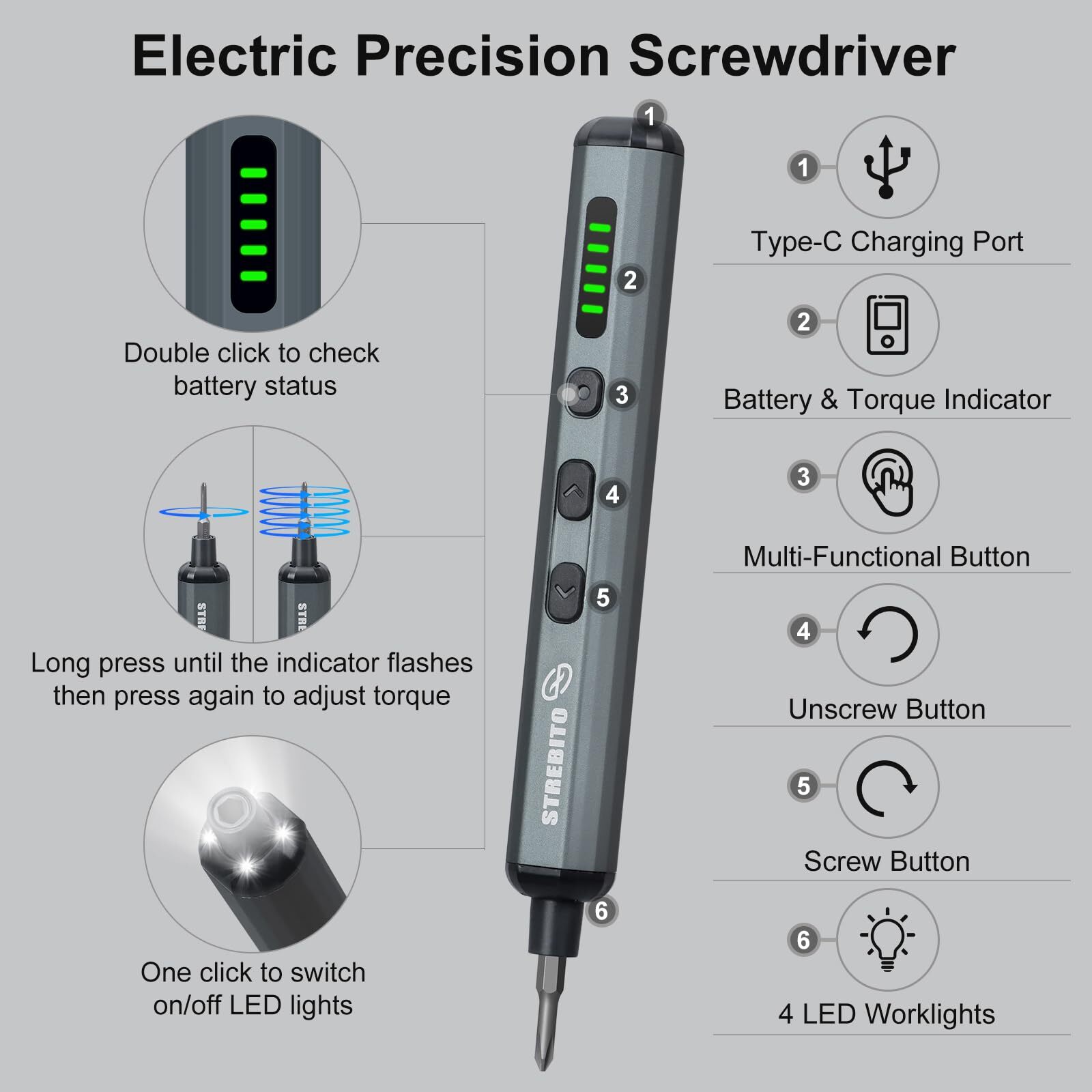 STREBITO Mini Electric Screwdriver Set 70 in 1 Small Electric Screwdriver