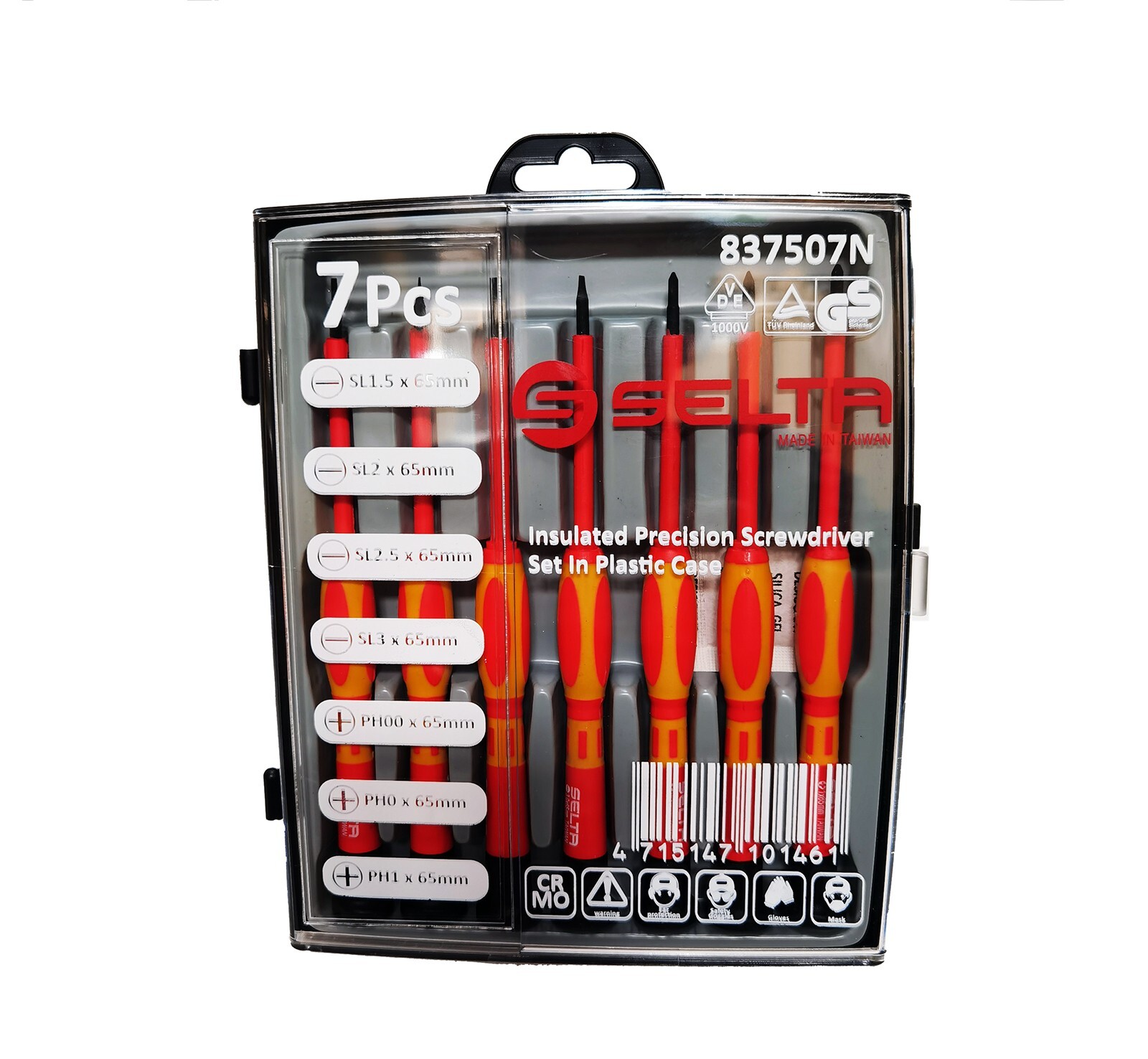 Selta Taiwan Insulation VDE 65x165mm 7pc High Precision Screwdriver Slot Phillip