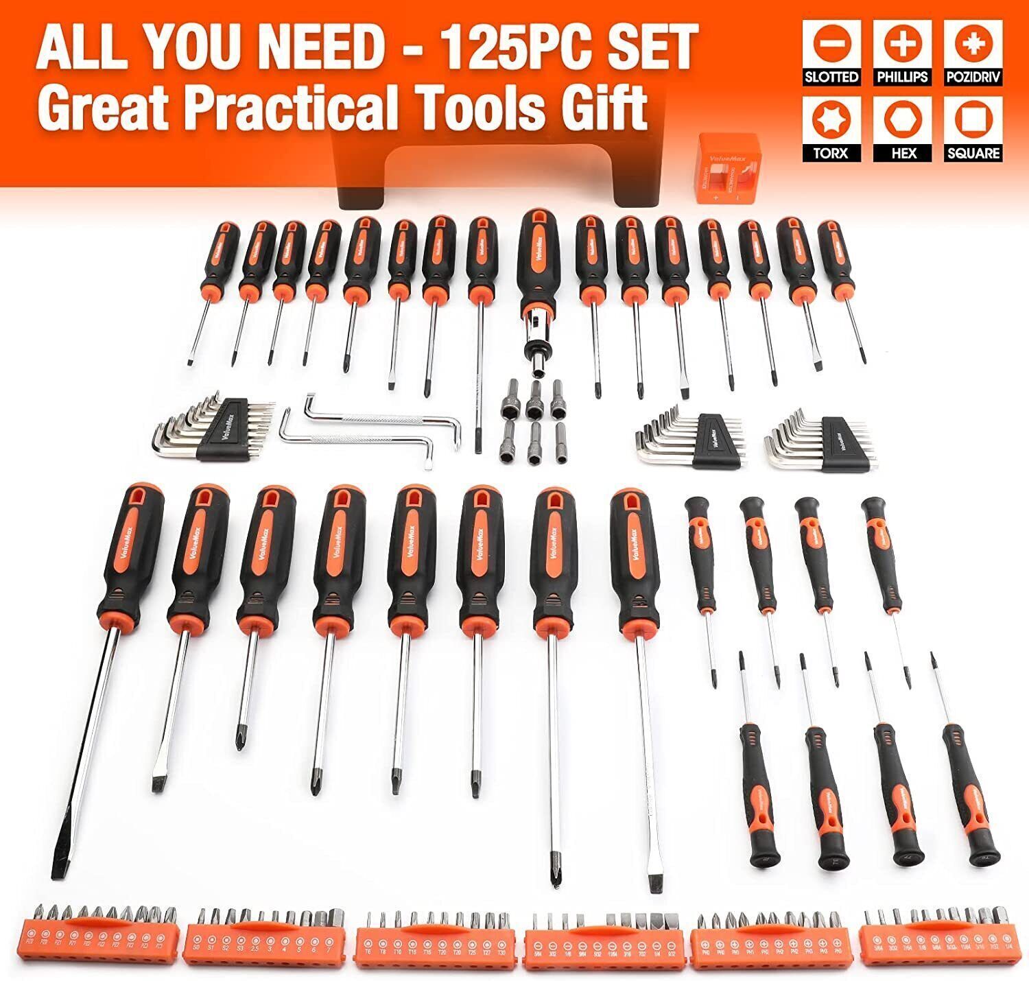 ValueMax Magnetic Screwdriver Set 126 Pieces Screwdriver Kits Racking Organize