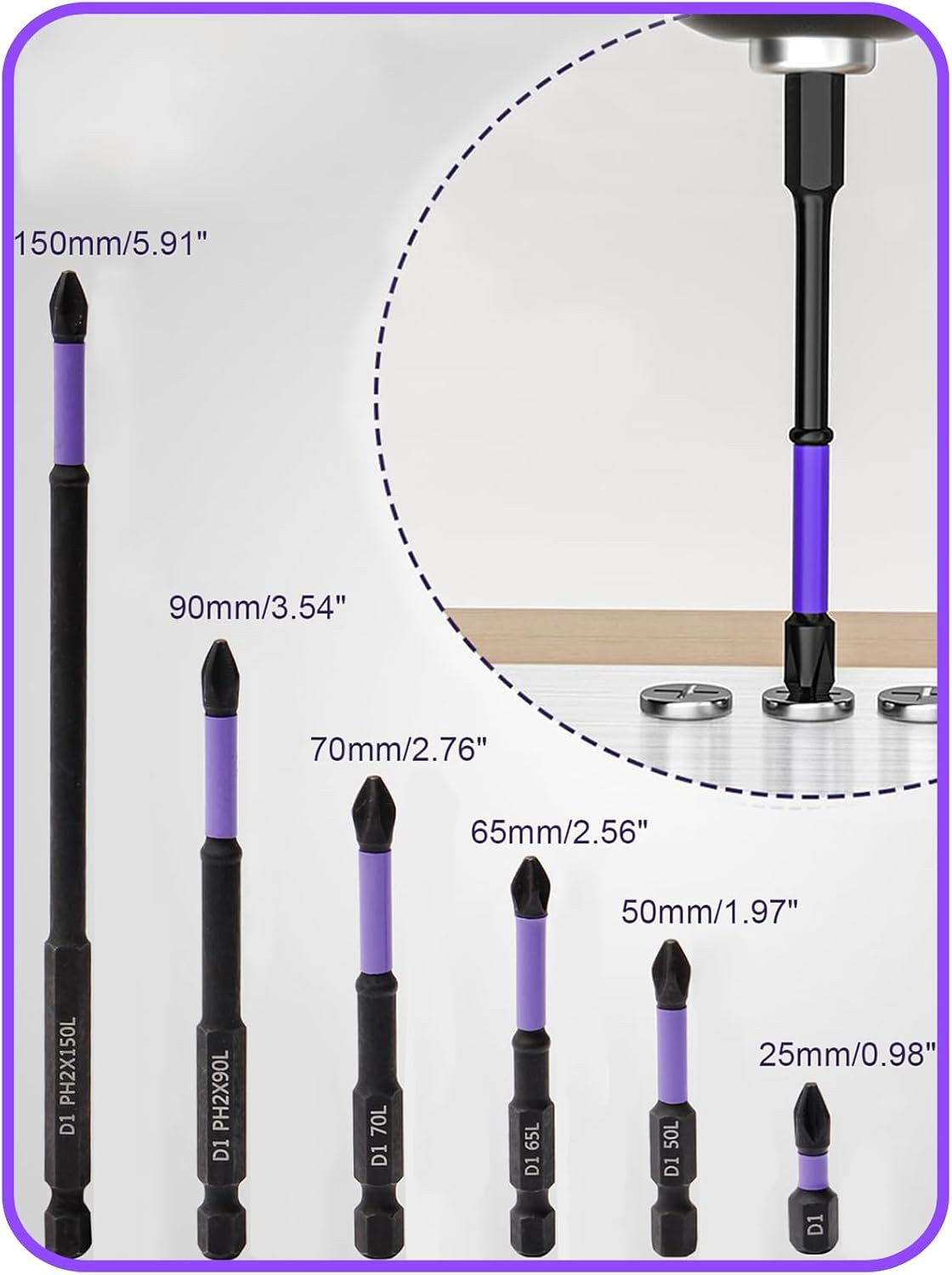 Magnetic Screwdriver Drill Bit Set – Anti-Slip Phillips Bits, 1-6 inches – 6 pcs