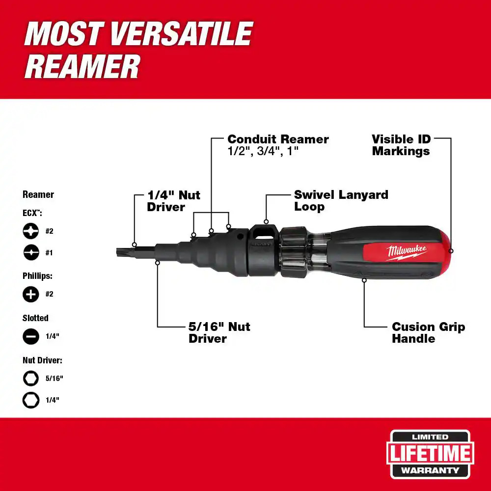 Milwaukee Multi Bit Screwdriver Set 7 In 1 Conduit Reamer 13 In 1 Driver Kit