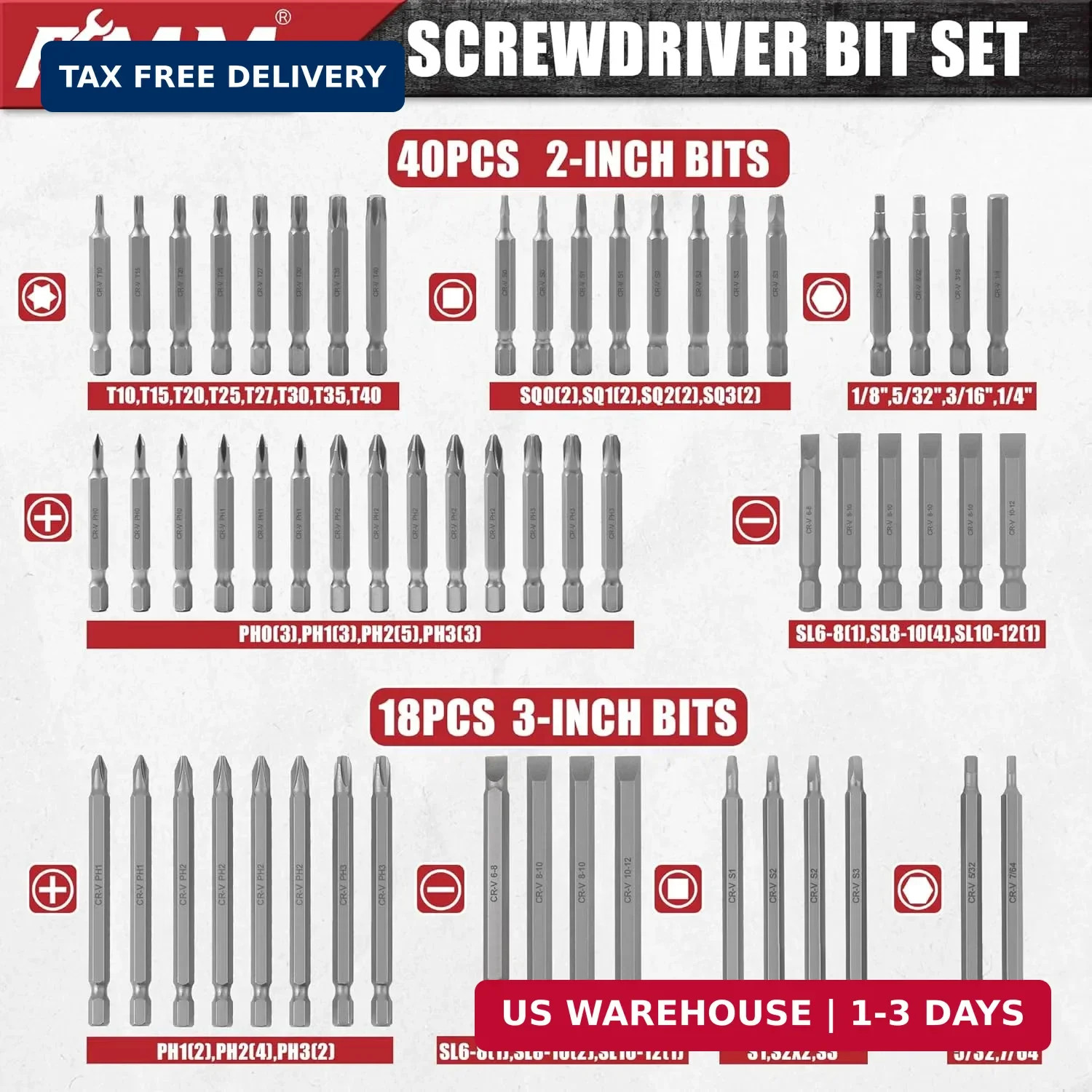 AMM 232-Piece Ultimate Screwdriver Bit Set, Cr-V Steel Impact Driver Bits, Inclu