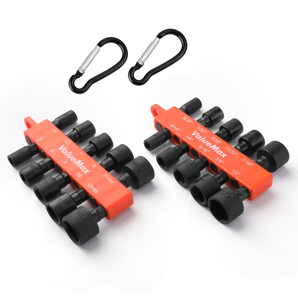 ValueMax 20PC Power Nut Driver 1/4″ Hex 5/32″-1/2” 4-12mm Nut Driver SAE Metric