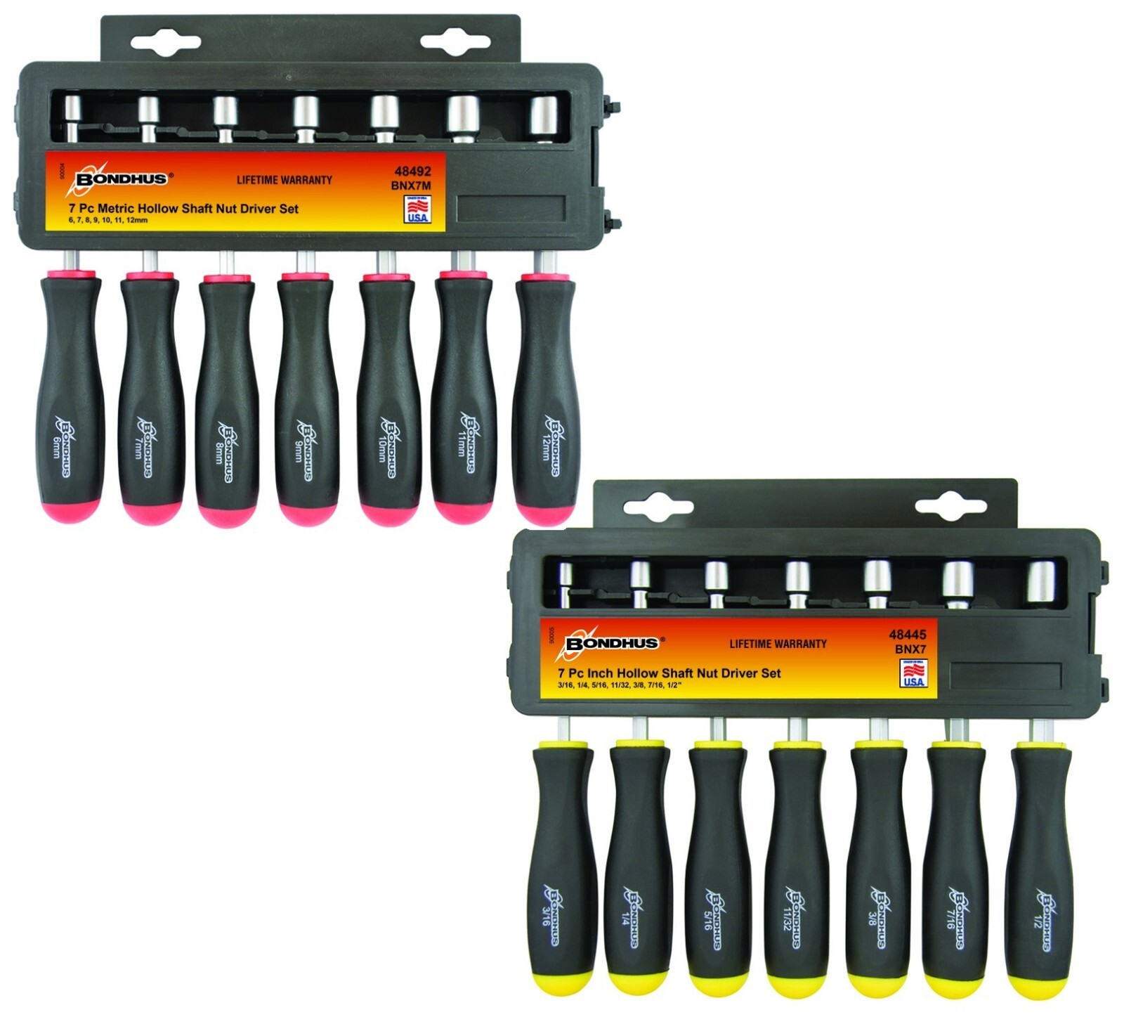 Bondhus 14pc Hollow Shaft Nutdriver Set Metric MM SAE Standard Nut Driver USA