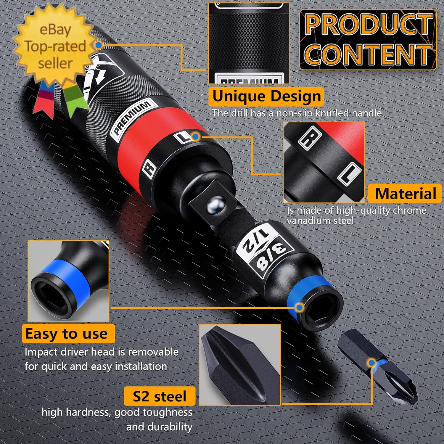 1/2″ Hand Impact Screwdriver Set, 13 PCS Manual Reversible Impact Driver Kit, S2