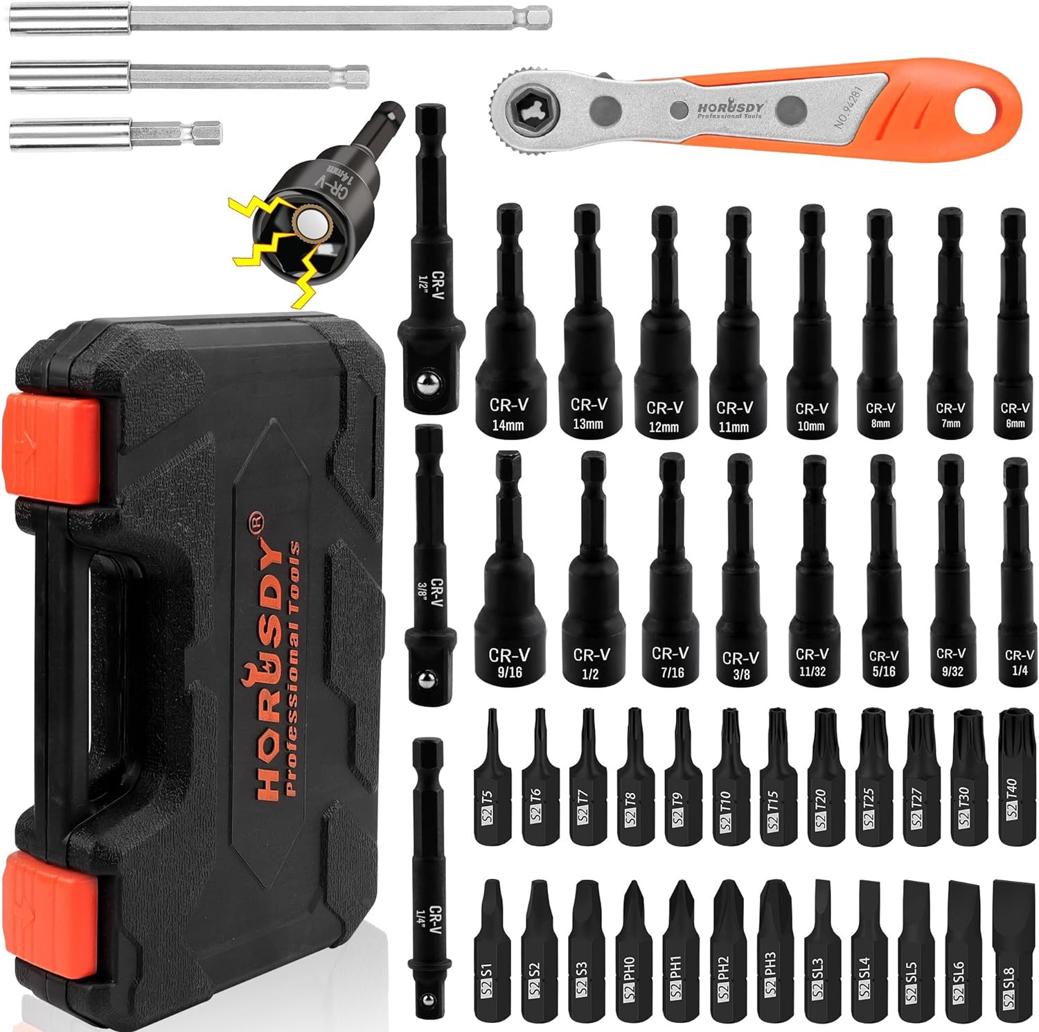 Magnetic Nut Driver Set | 47-Piece | Nut Driver Set for Impact Drill | SAE (1/4″