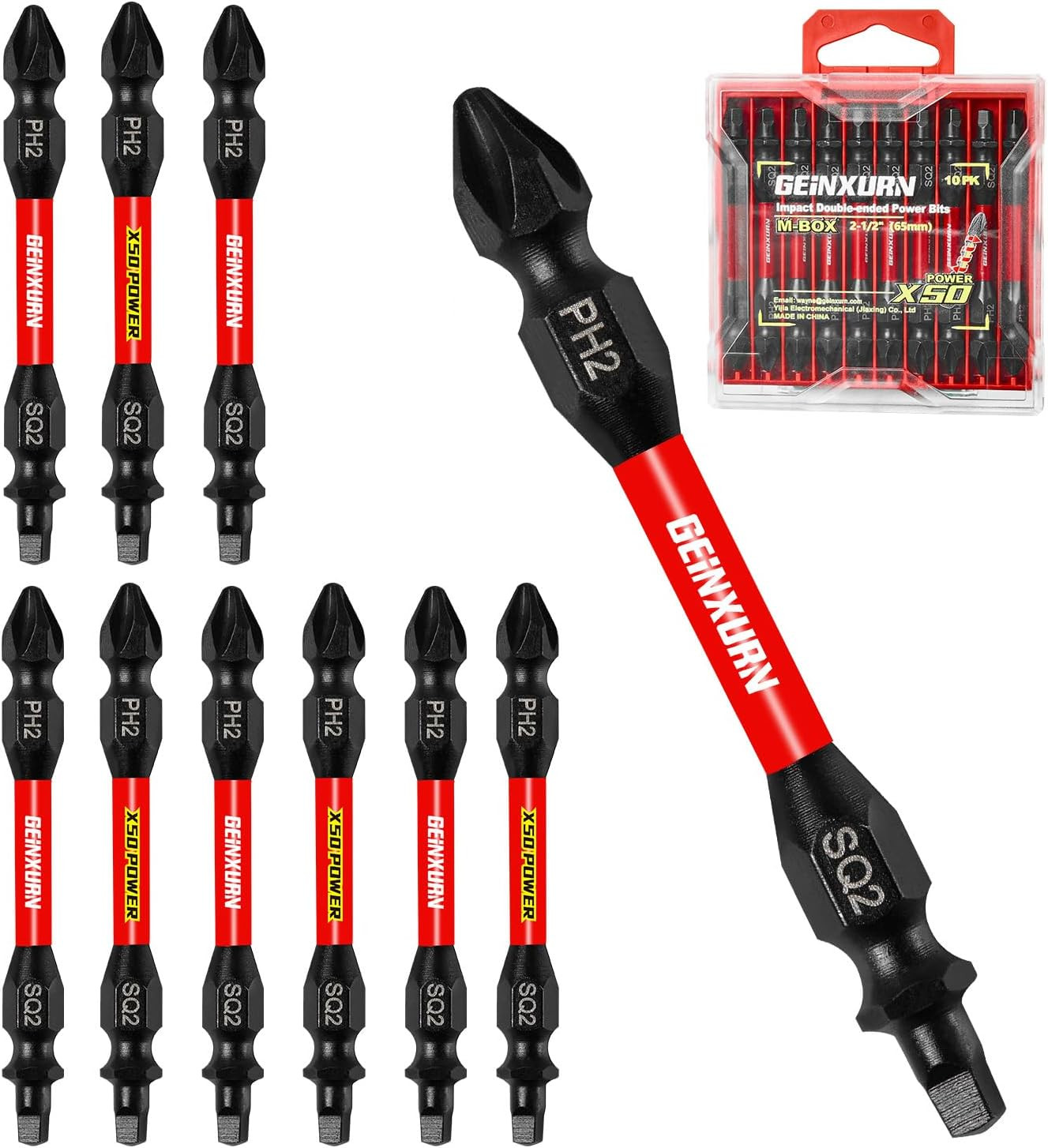 10PCS PH2-SQ2 Double End Screwdriver Bits, 2.56″ Magnetic S2 Steel with M-Box