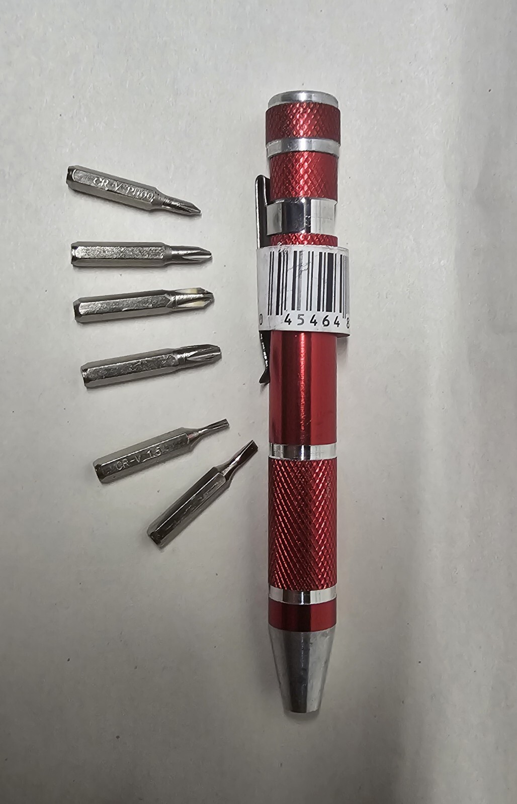 6 in 1 Red Magnetic Pocket Pen Screwdriver with Phillips Flat Head Bits