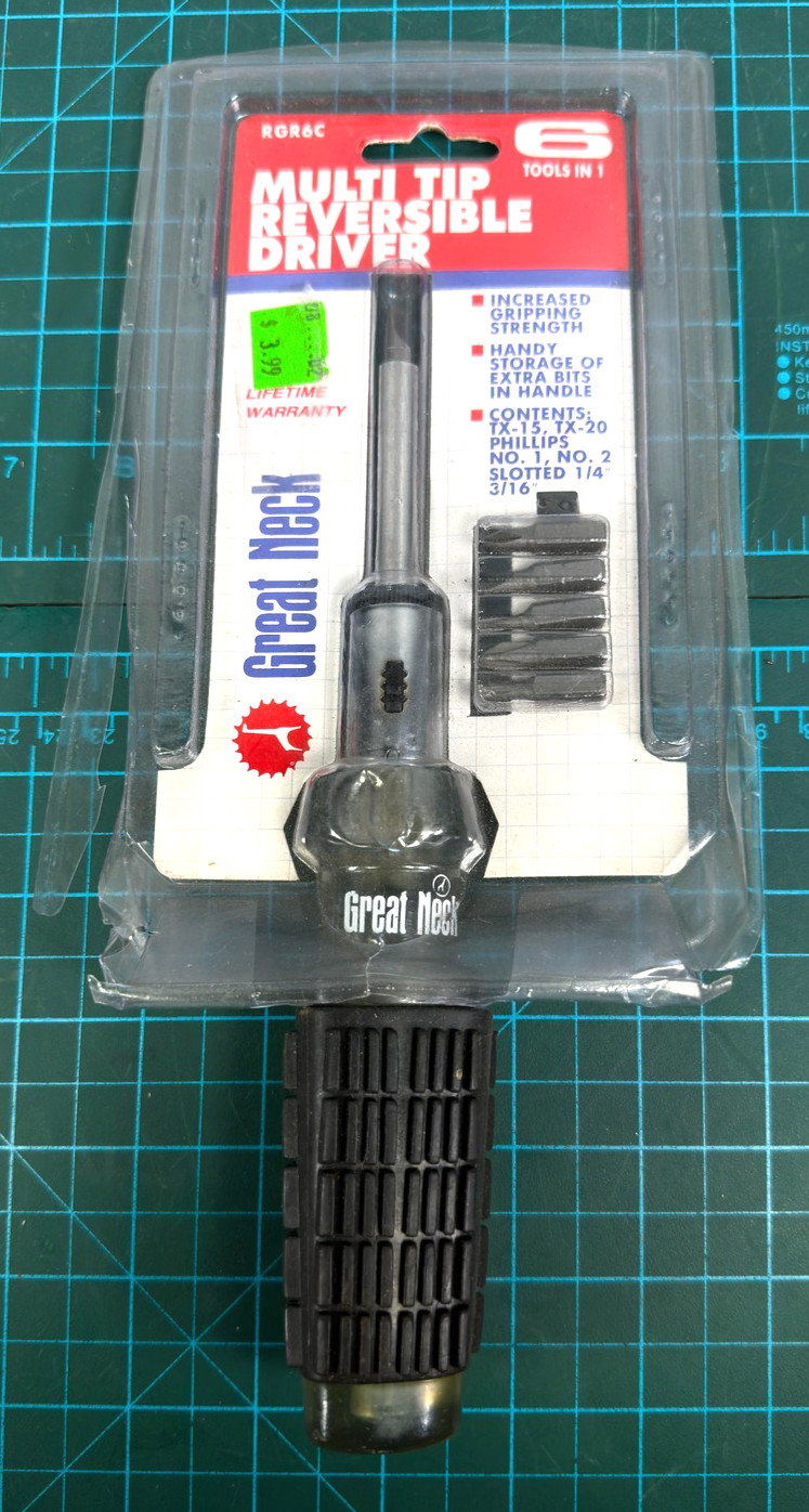 Great Neck RGR6C Multi Tip Reversible Driver 6 In 1 Black Screwdriver Tool NOS