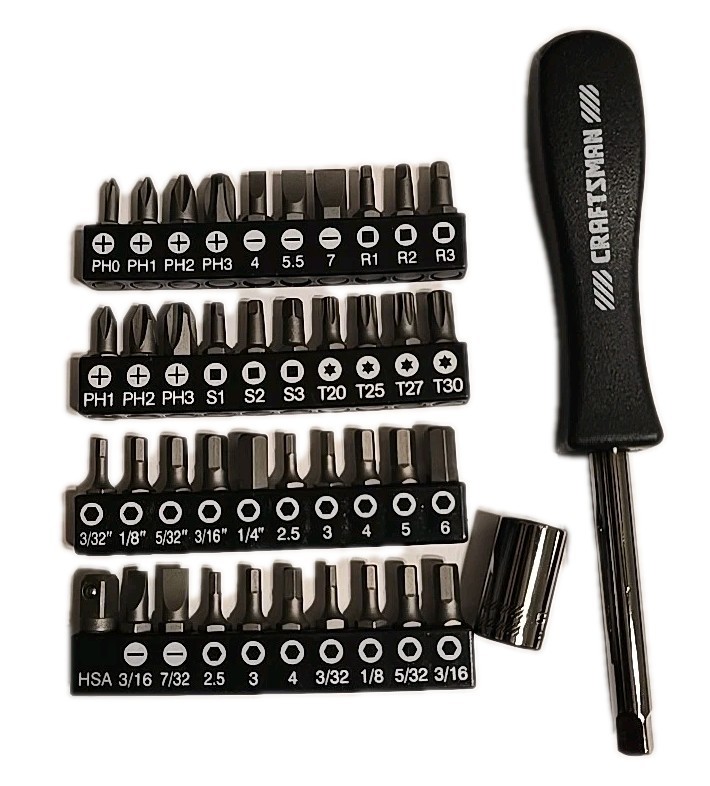 Craftsman 42PC 1/4″ Nut Driver – Bit Adapter & Bit Rail Set TORX Gun Metal