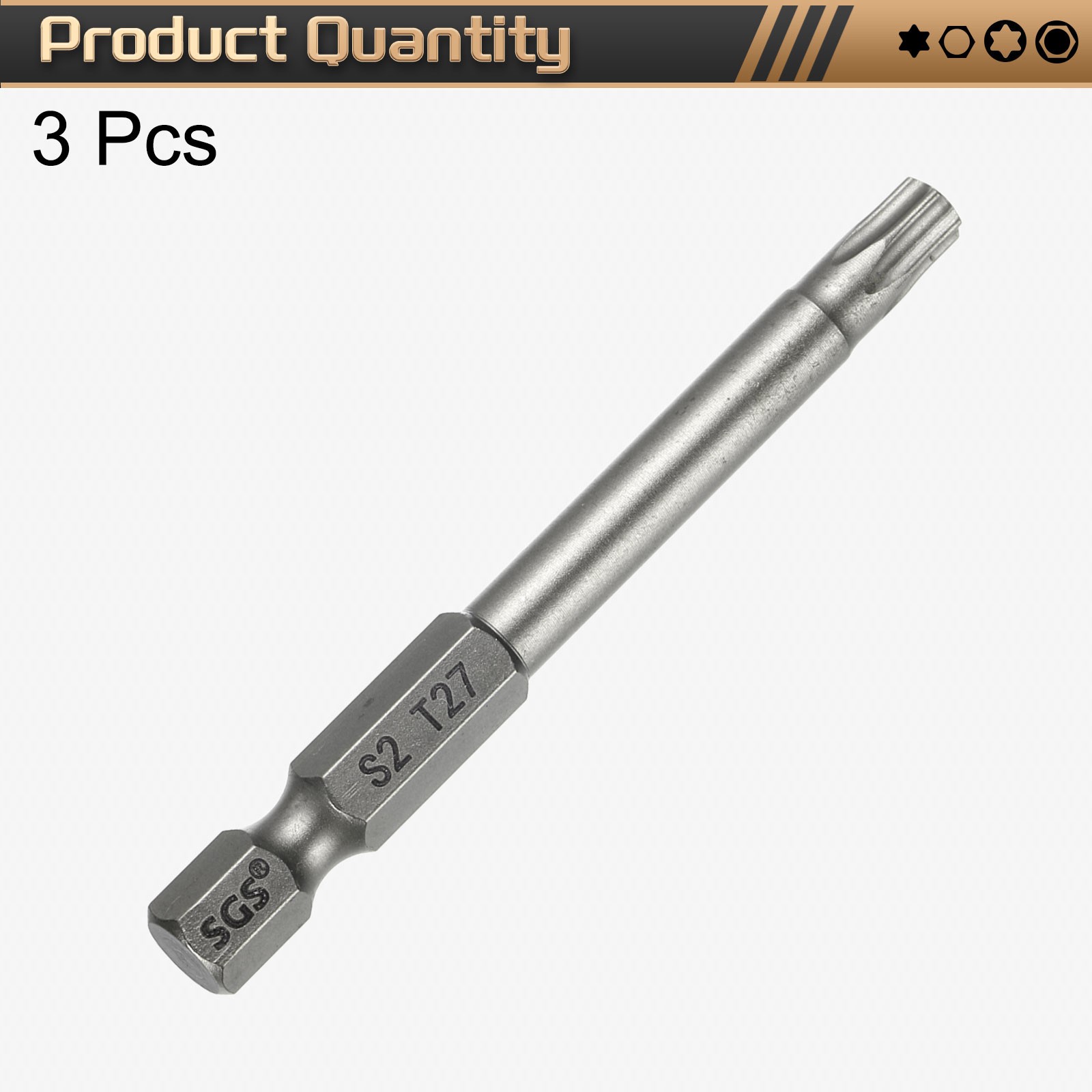 3Pcs, T27 Torx Head Screwdriver Bit 1/4″ Hex Shank 2.6″ Magnetic No Hole Tip