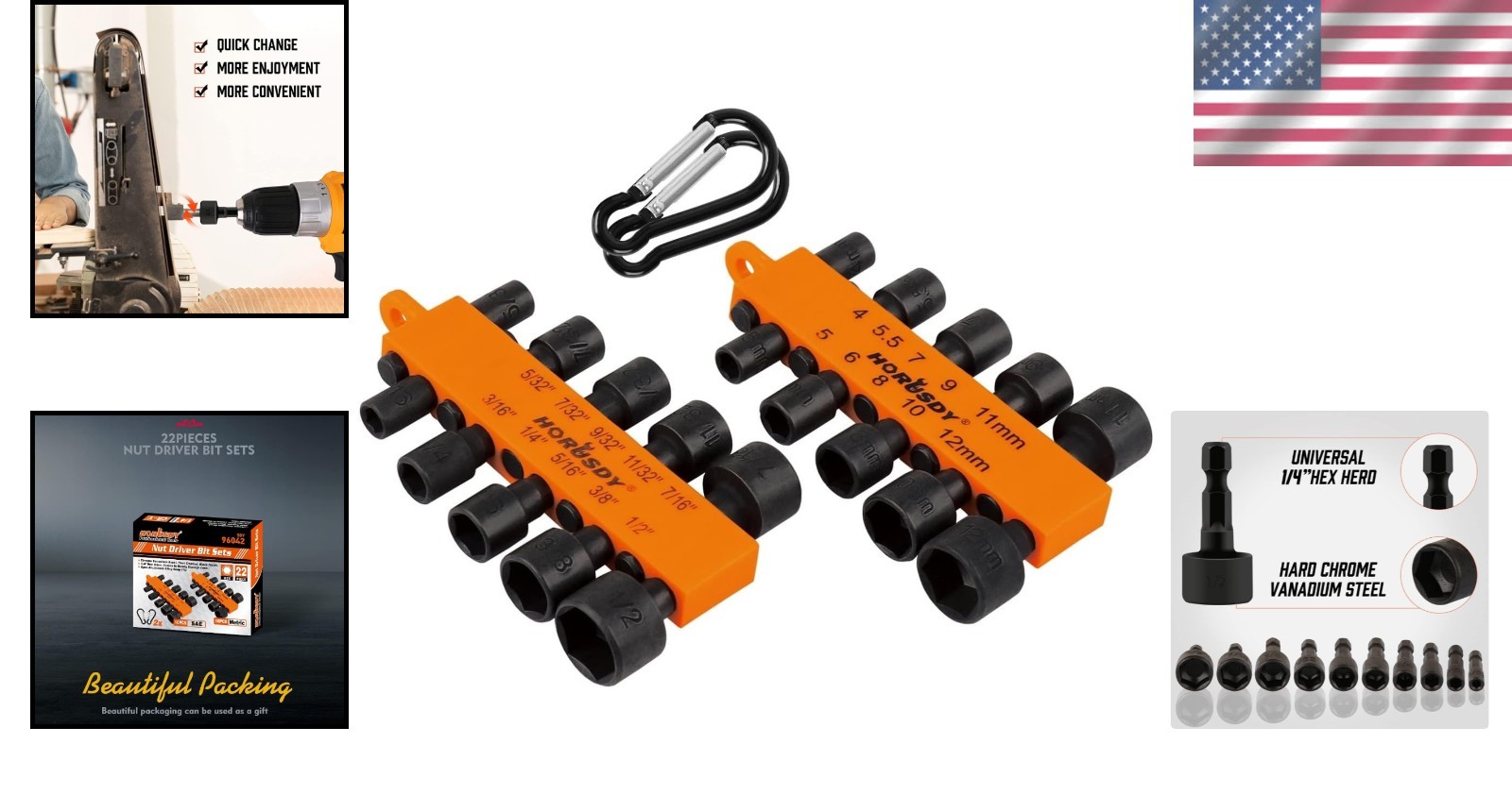 22-Piece Power Nut Driver Set for Impact Drill SAE and Metric