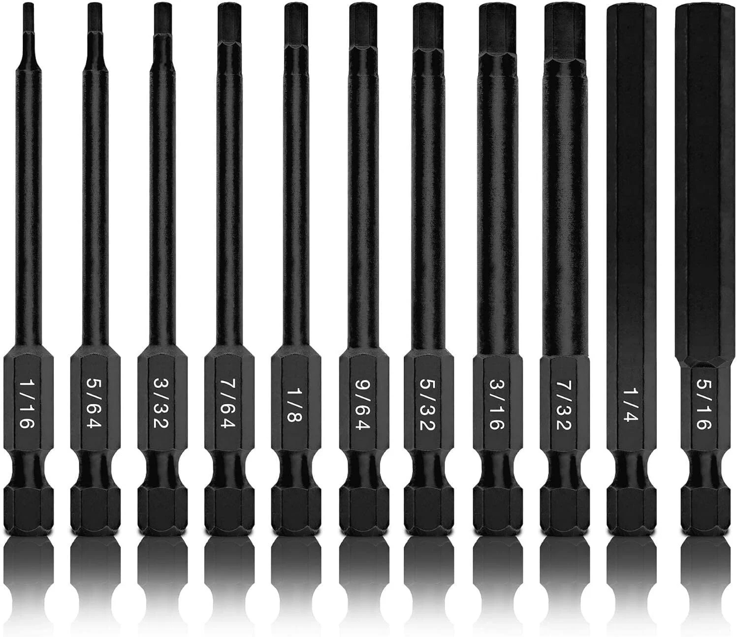 01147A Allen Wrench Drill Bits, 11-Piece Hex Drill Bit Set, SAE Sizes 1/16″ t…