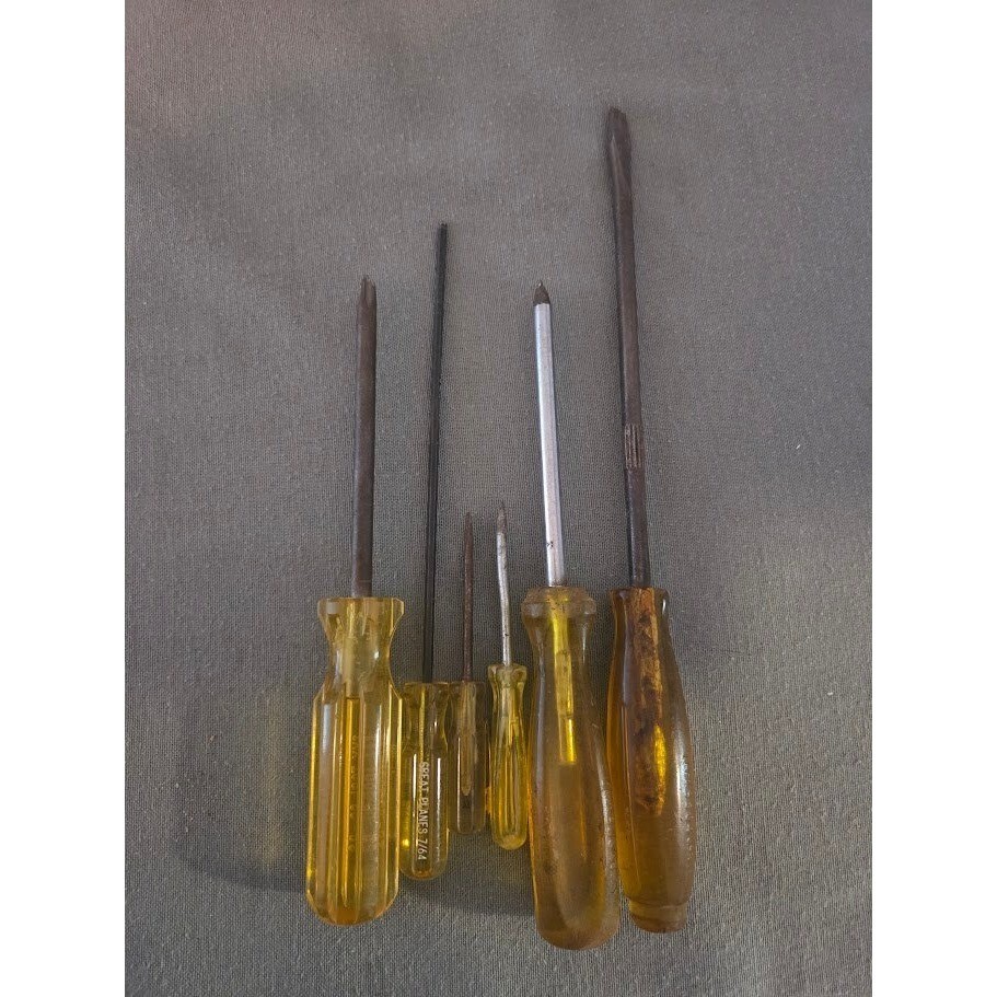 Vintage Screwdriver Set 6pc Amber Handles Great Planes Flathead Phillips Mixed