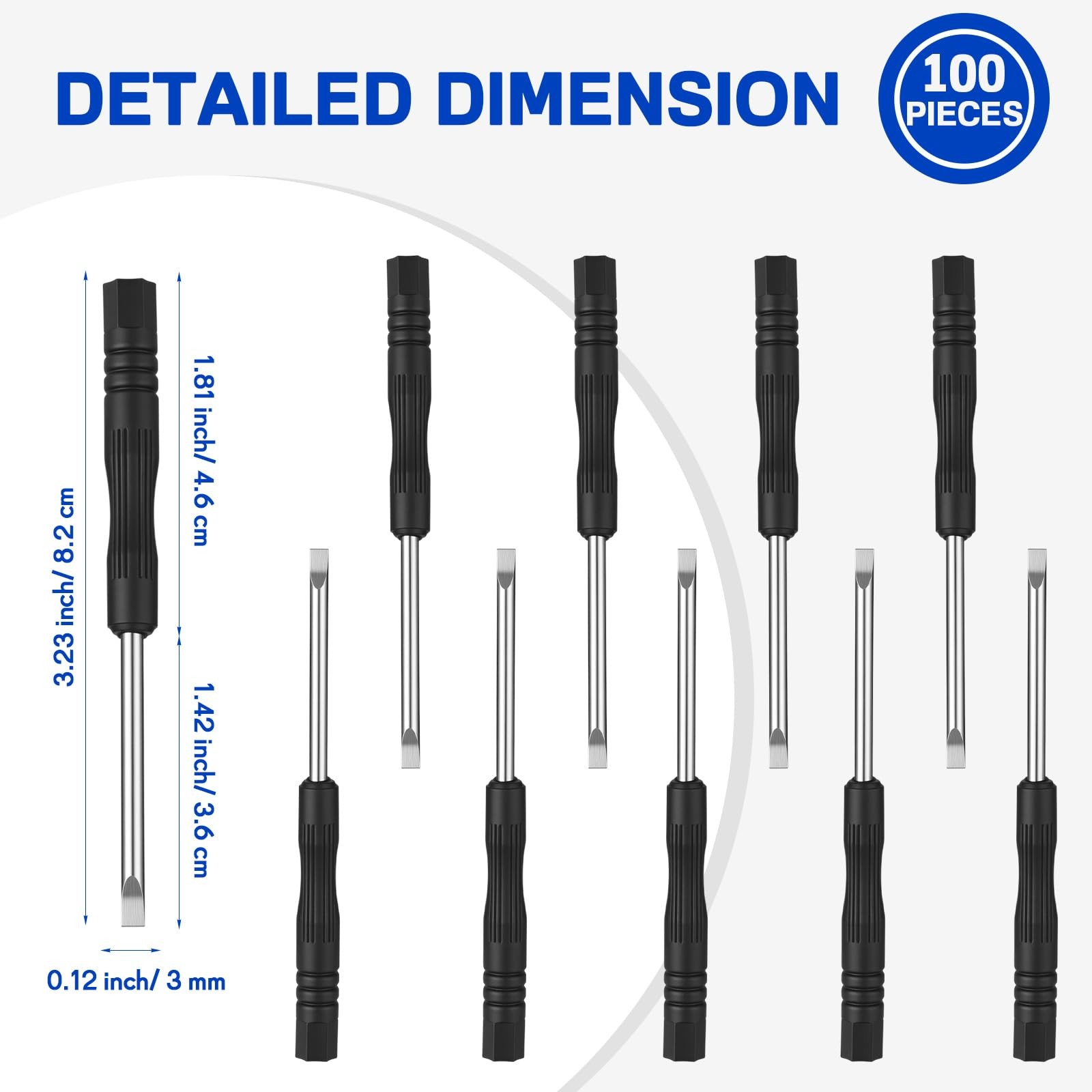 100 Pcs Mini Slotted Screwdriver Bulk 3mm Flat Head 3.23″ Precision Flat Screwdr