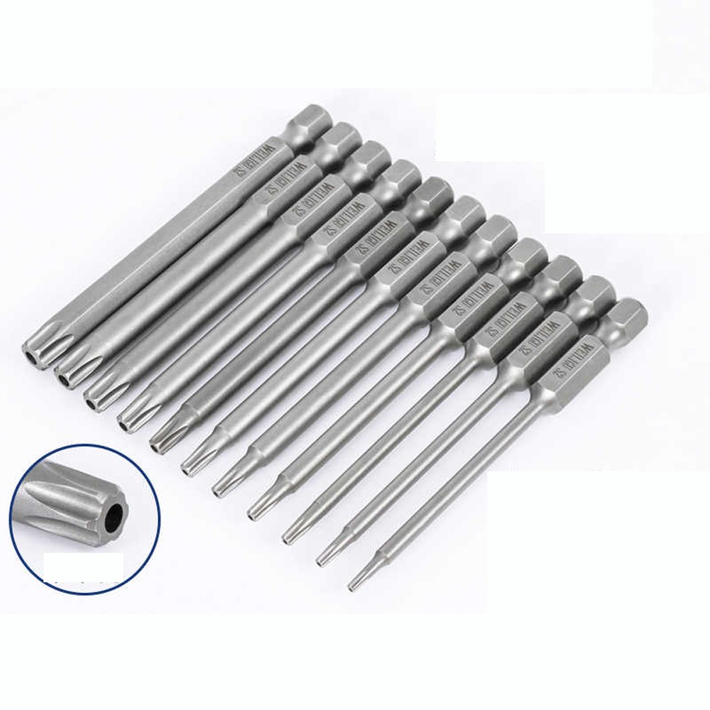 Torx Screwdriver Bits Hex Security Magnetic Head 1/4″ Hex Shank 50~200mm Length