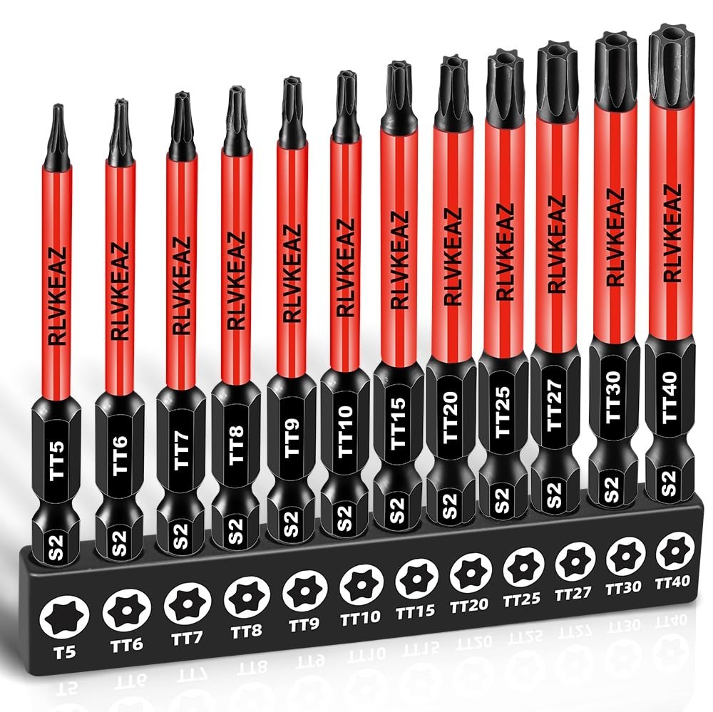12pc Impact Security Torx Bit Set T5-T40 S2 Steel 3″ Tamper Proof Star Bits 1/4″