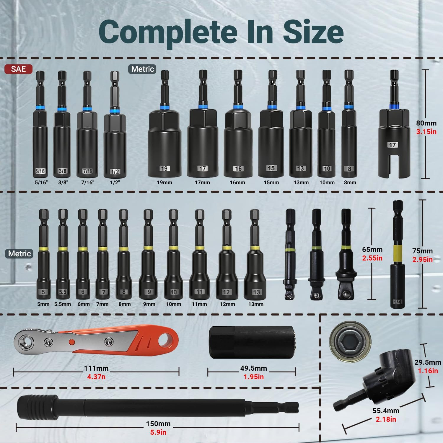 86-Piece Magnetic Impact Nut Driver Set, Sae/Metric Nut Driver Set, Right Angle