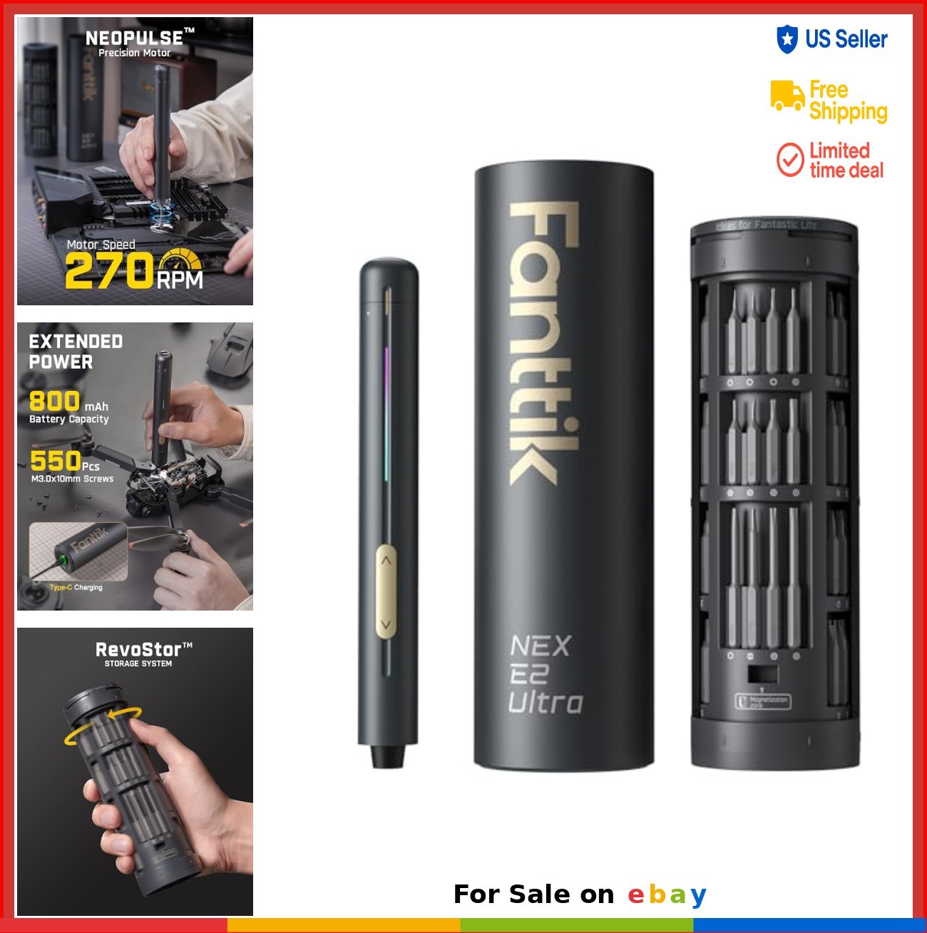 Electric Screwdriver Set 50 Bits 0.6Nm Torque 800mAh Type C Precision for