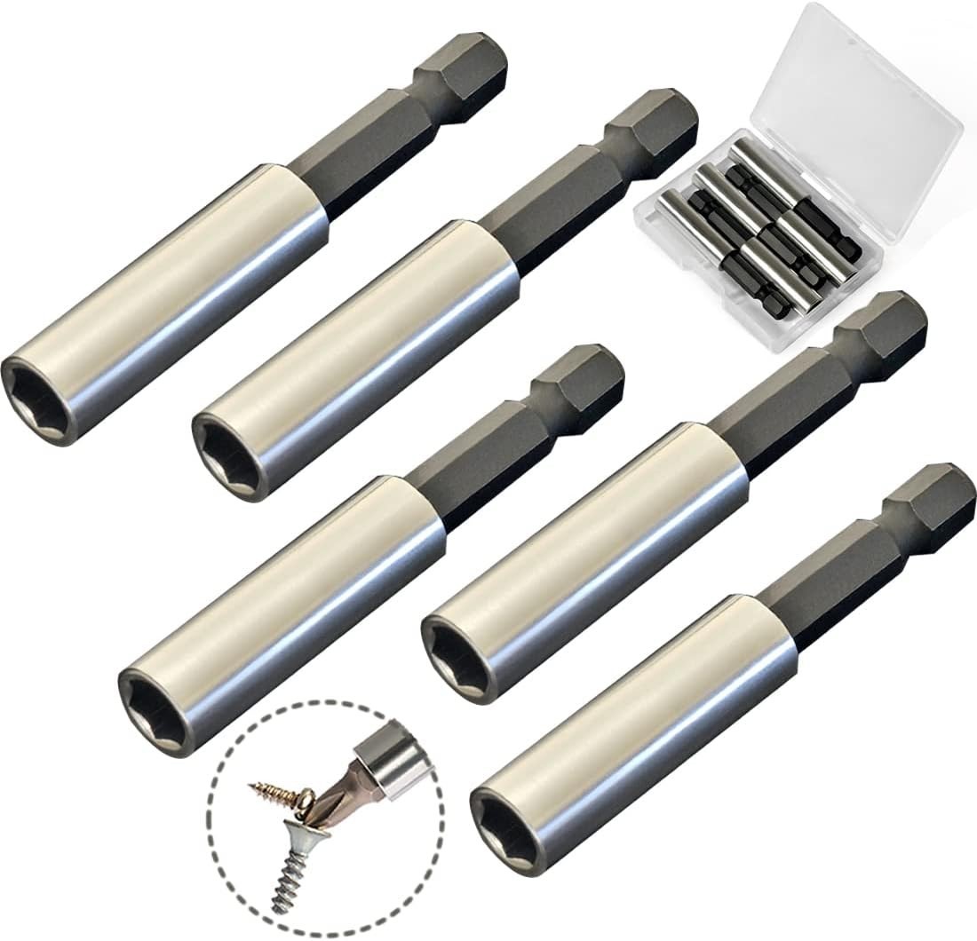 5-Pack Magnetic Bit Holder Set with Strong 1/4″ Hex Shank for Easy Screw Pickup