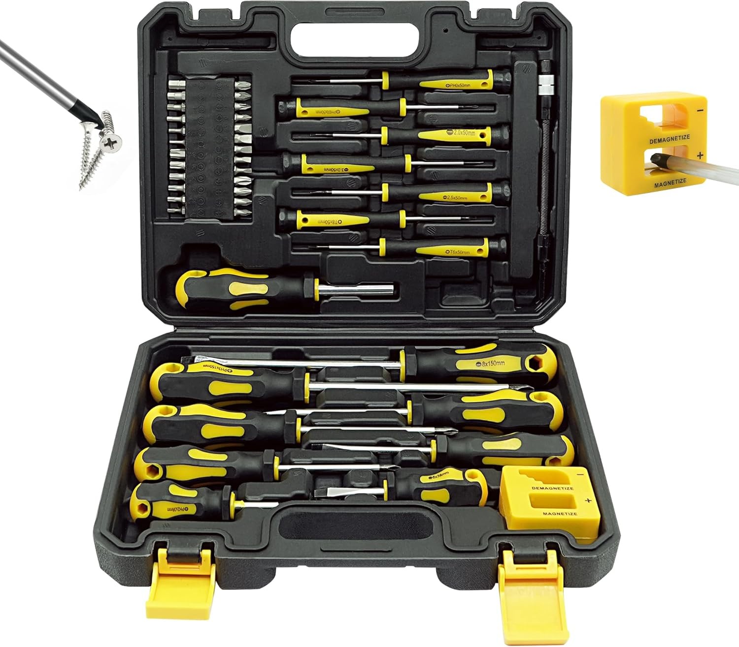 43Pcs Magnetic Screwdriver Set Slotted, Phillips, Hexagonal, Pozidriv, Magnetize