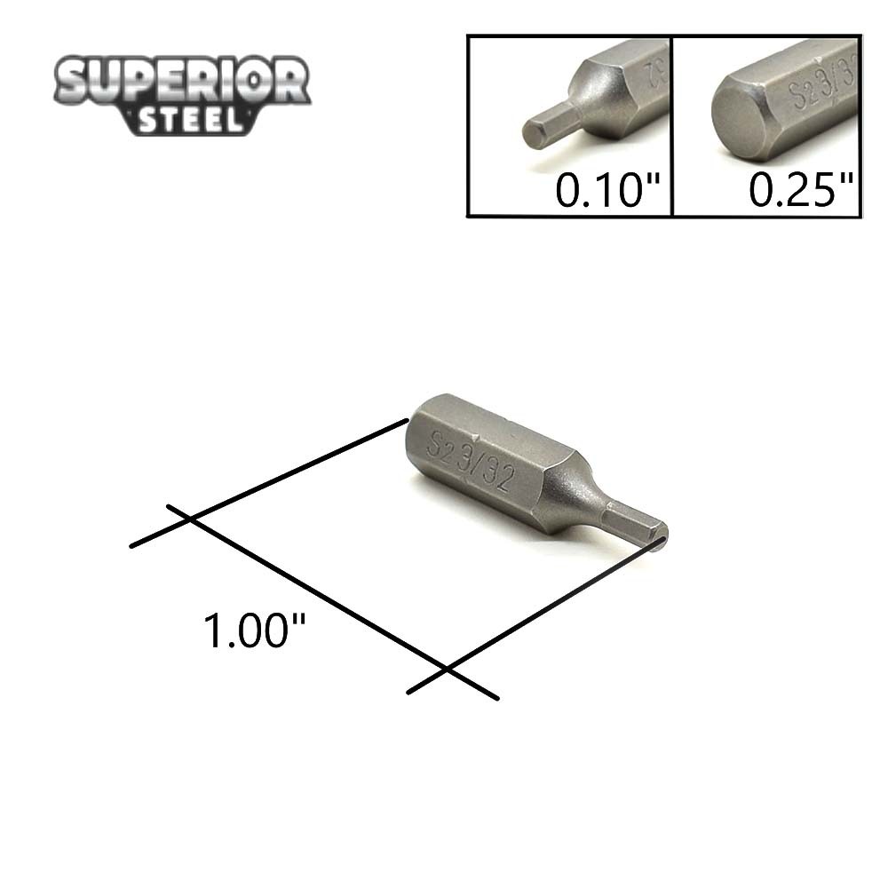 BH108-10PK Single End Hexagonal Screwdriver Bits – 1 Inch Long – 3/32 Hex – 10