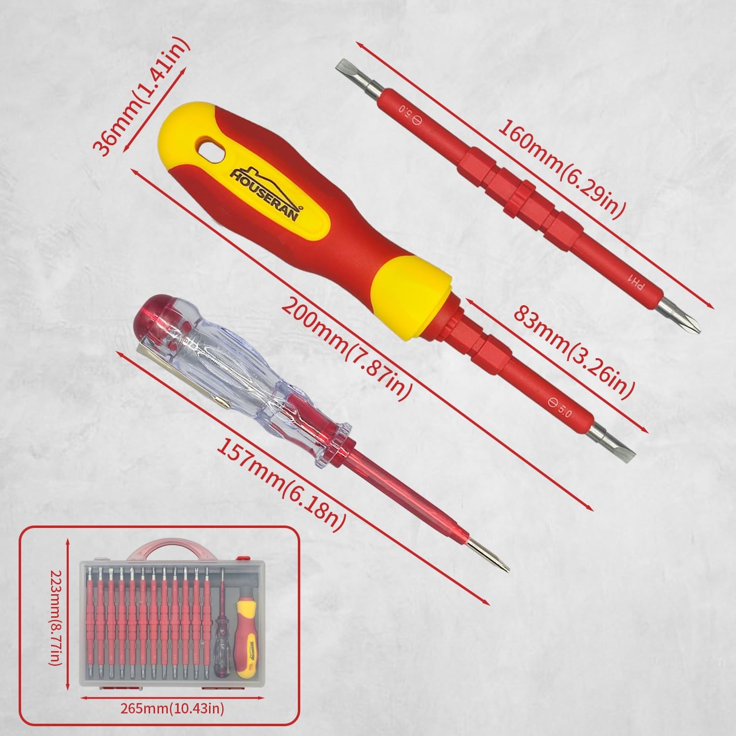 HOUSERAN 26pc Insulated Screwdriver Set 1000V Magnetic Electrician Tool Kit