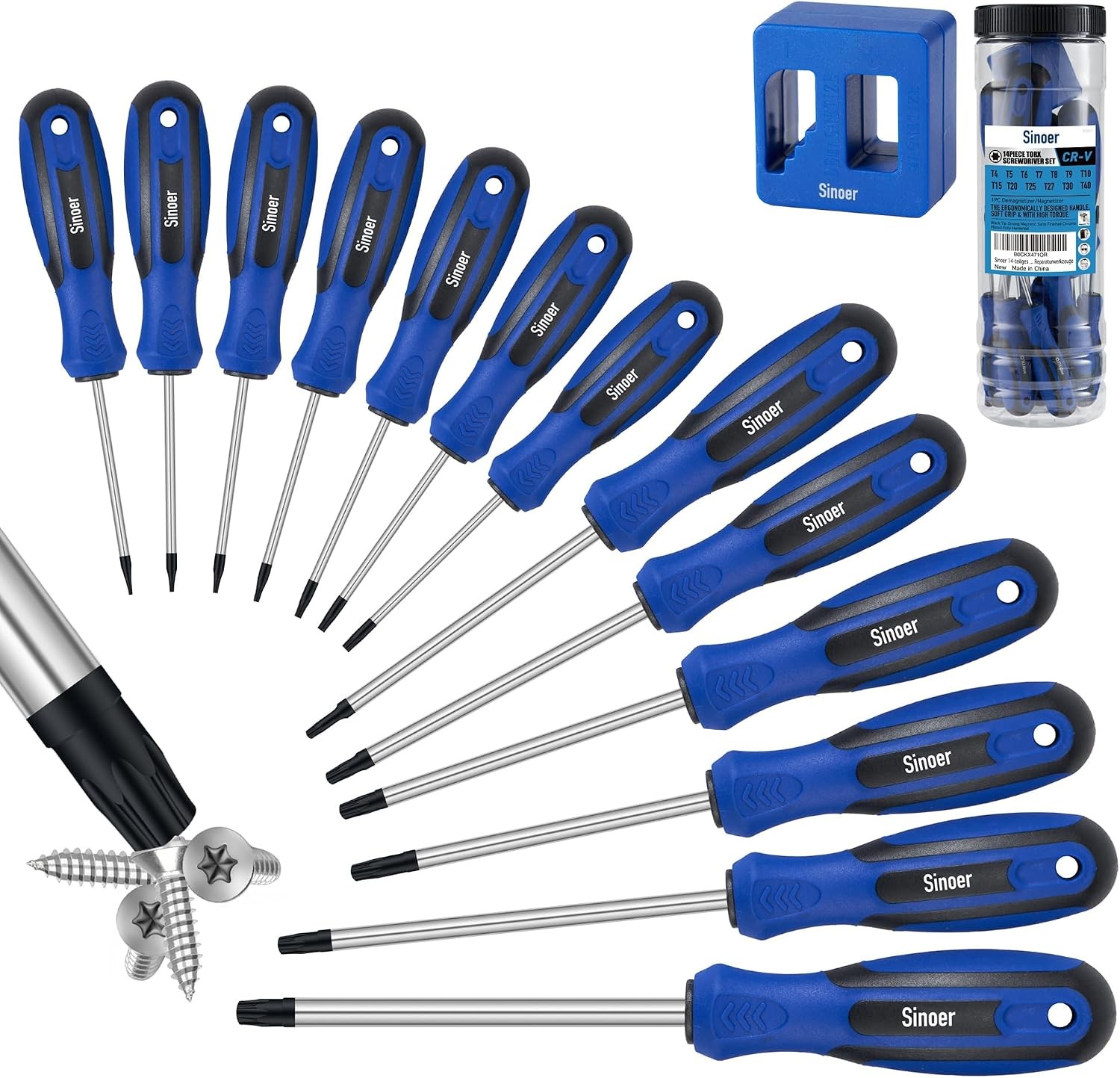 14-Piece Magnetic Torx Screwdrivers Set，Chromium Vanadium Steel，T4 – T40Magnetic
