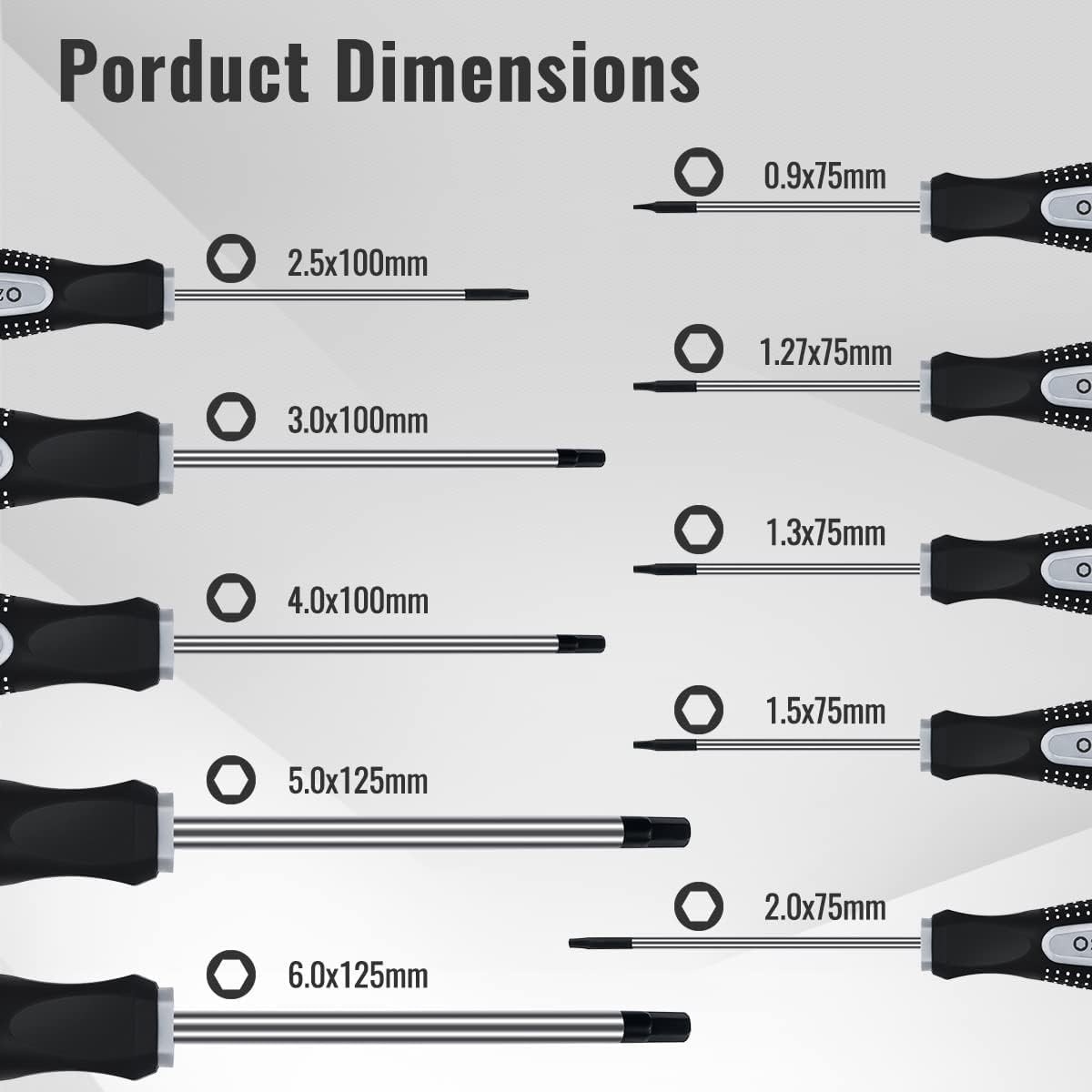 Hex Allen Wrench Screwdriver Set (10 Pack in Precision & Standard Metric Sizes 0