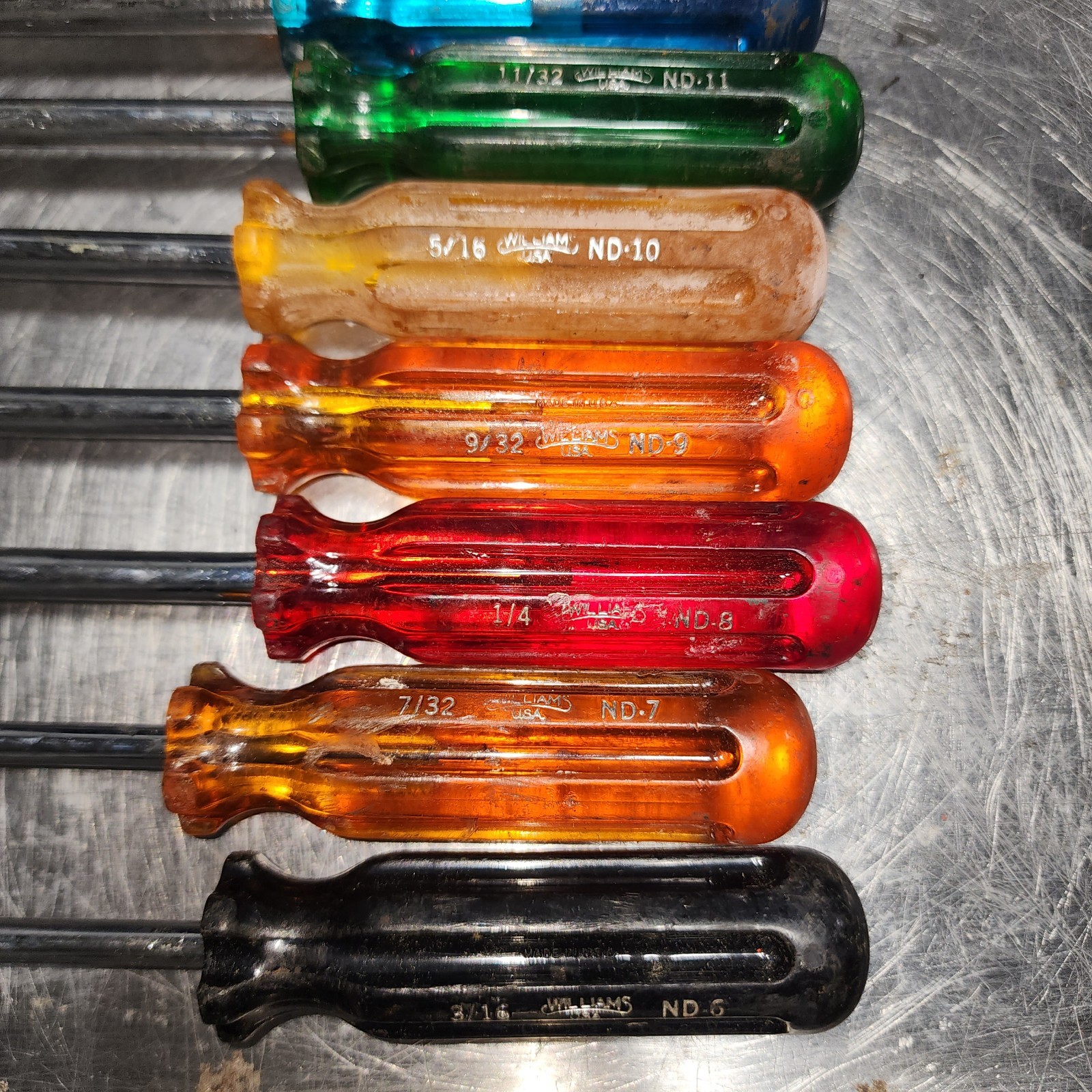 Williams USA Nut Driver Set 10pc Color Coded Handles 3/16-9/16 ND Series Vintage