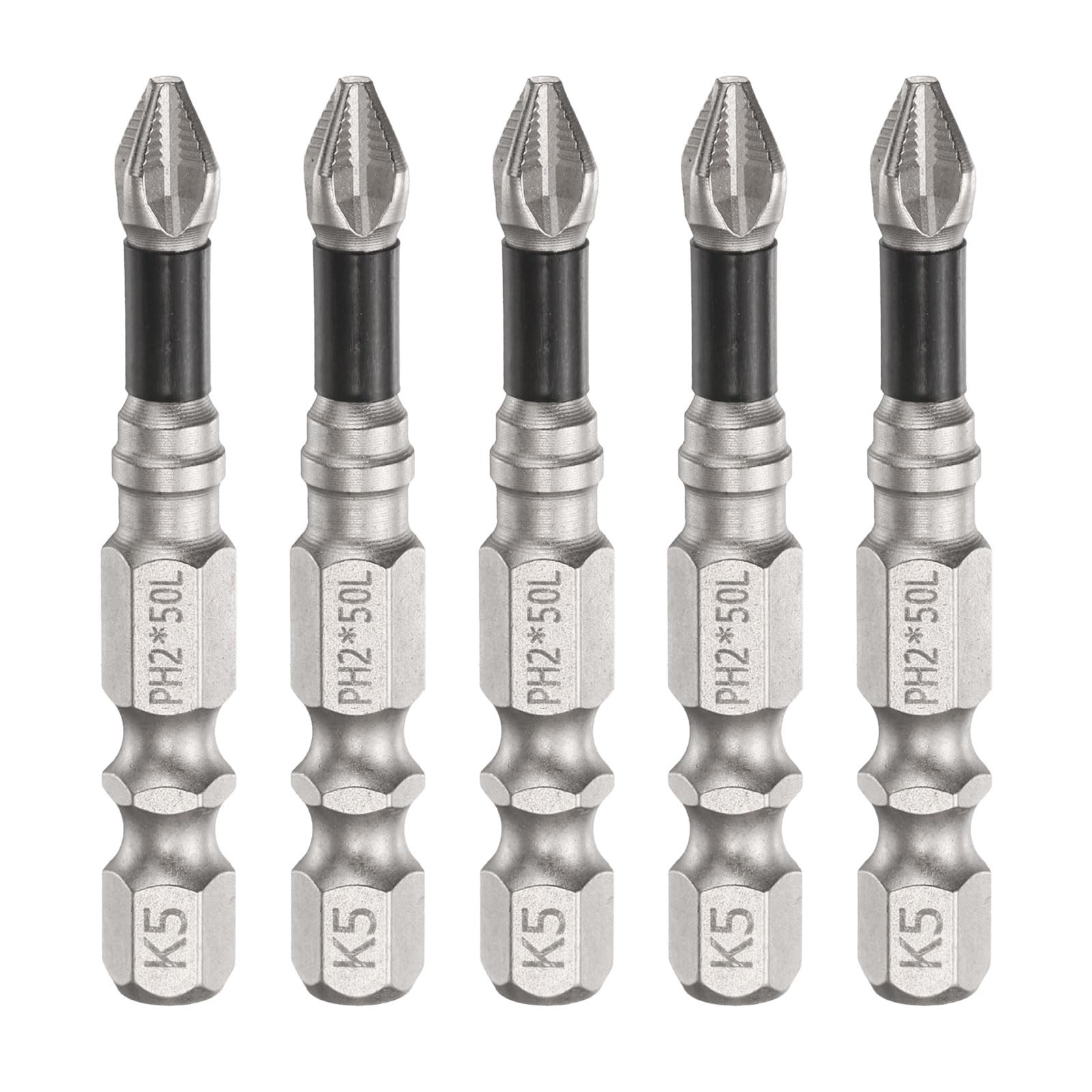 HARFINGTON 5pcs Phillips Screwdriver Bit PH2 Serrated Tip 1/4″ x 2″(50mm)