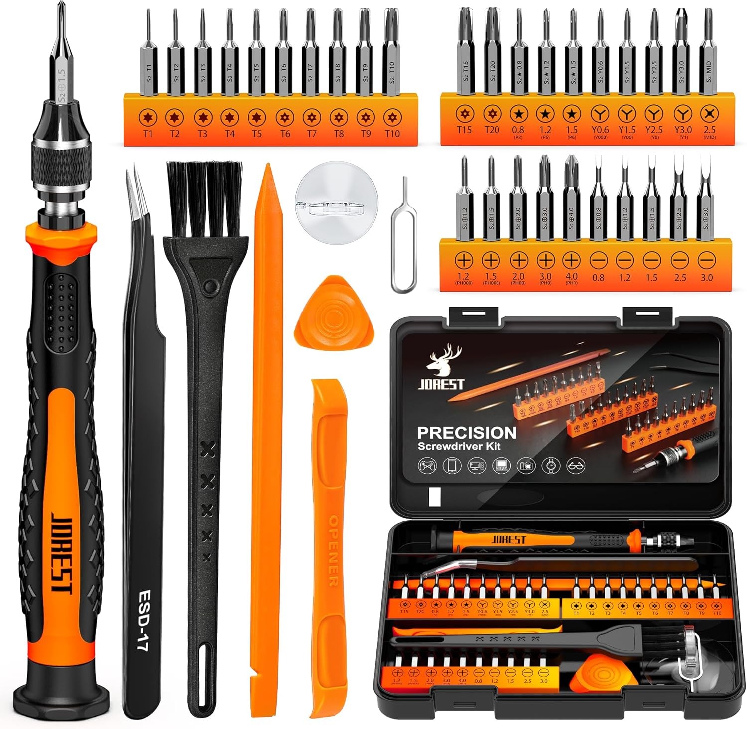 JOREST 38Pcs Small Precision Screwdriver Set (S2 Steel), Black, Brown, Orange