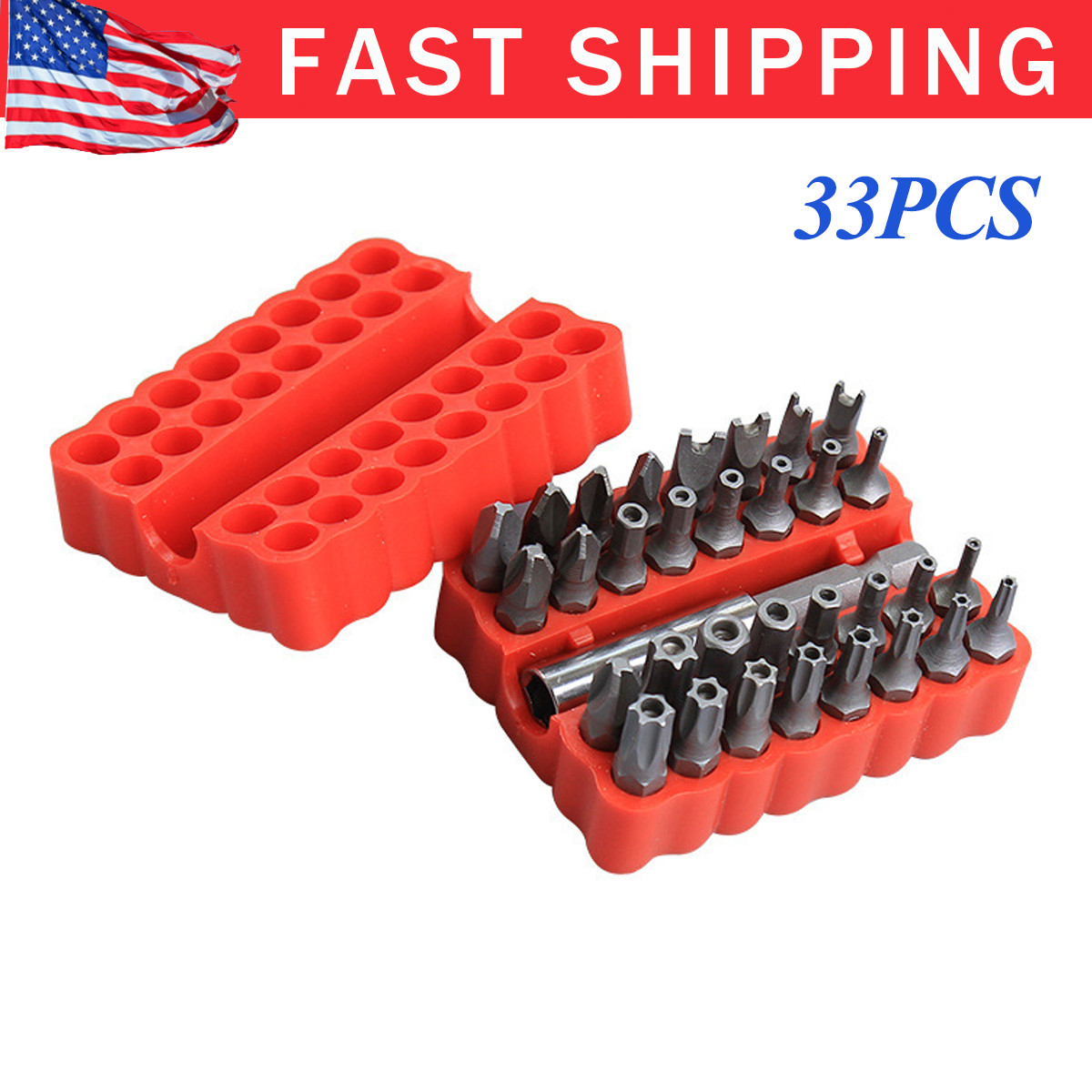 33PCS Hex Head Drill Bit Set with 1/4 Extension Bit Holder for Screwdrivers US