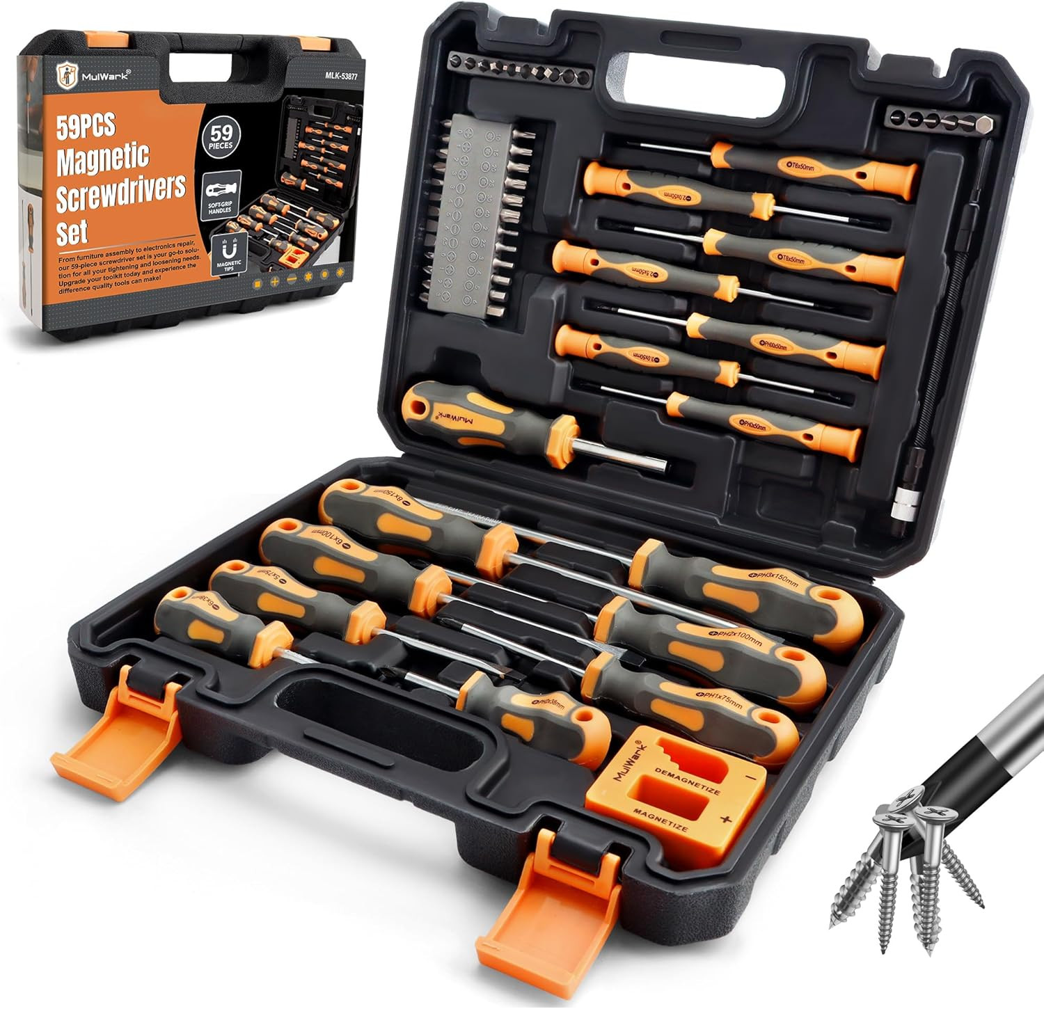 59-Piece Magnetic Screwdriver Set with Case – Includes Various Bits Garage Tools