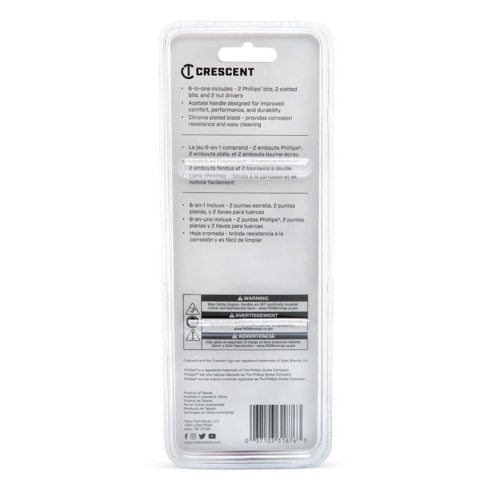 6-in-1 Interchangeable Bit Screwdriver, Red Handle (7-piece) | Crescent Steel