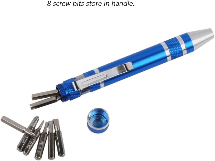 (2qty ) 8 in 1 Pocket Pen Driver with Phillps Flat Torx Bits – Blue