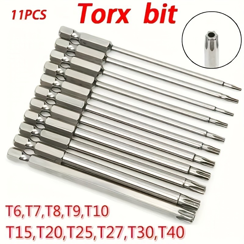 11-Piece Torx Screwdriver Bit Set – Multi-Size (T6-T40) for Vehicle Maintenance