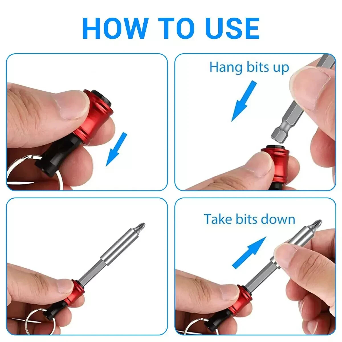 6Pcs 1/4″ Hex Shank Quick Release Keychain Screwdriver Drill Bit Holder Bits Set