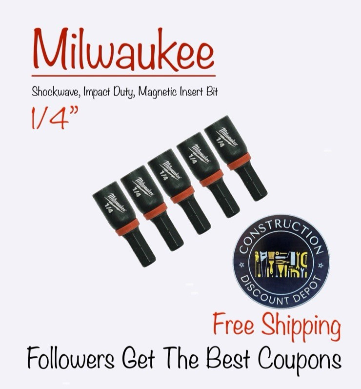5 Pack Milwaukee SHOCKWAVE Impact Duty Insert Magnetic Nut Driver 1/4″