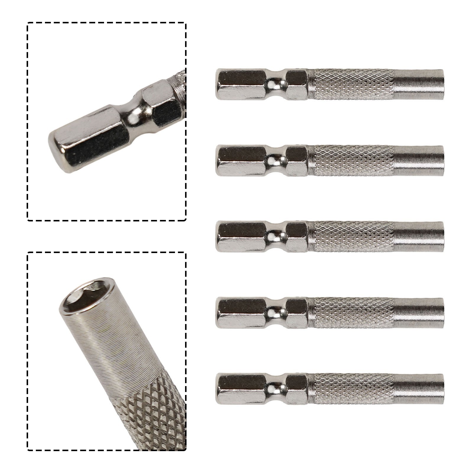 Silver 6.35mm 1/4″ Insert Bit Adapter 5PCS Hex 6.35mm Electric Screwdriver