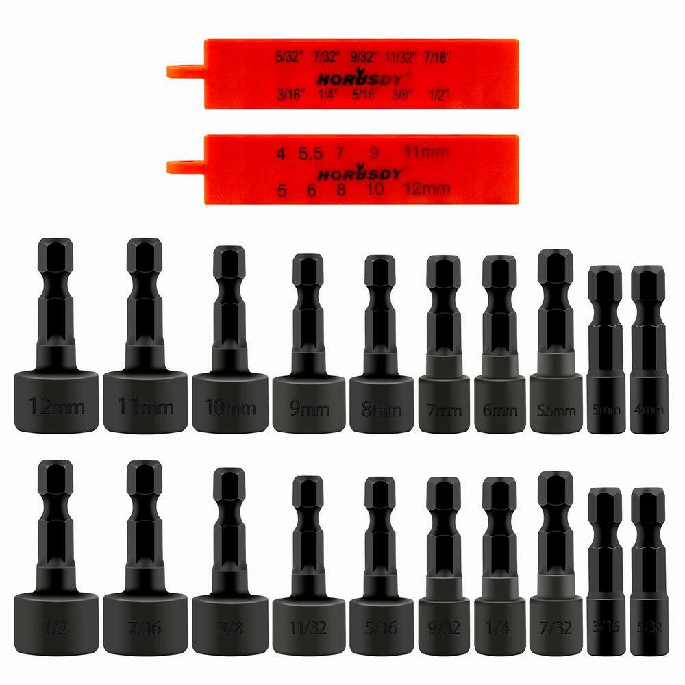 22PCS Power Nut Driver Bit Set Quick Change MM & SAE Impact 1/4″ Hex Shank