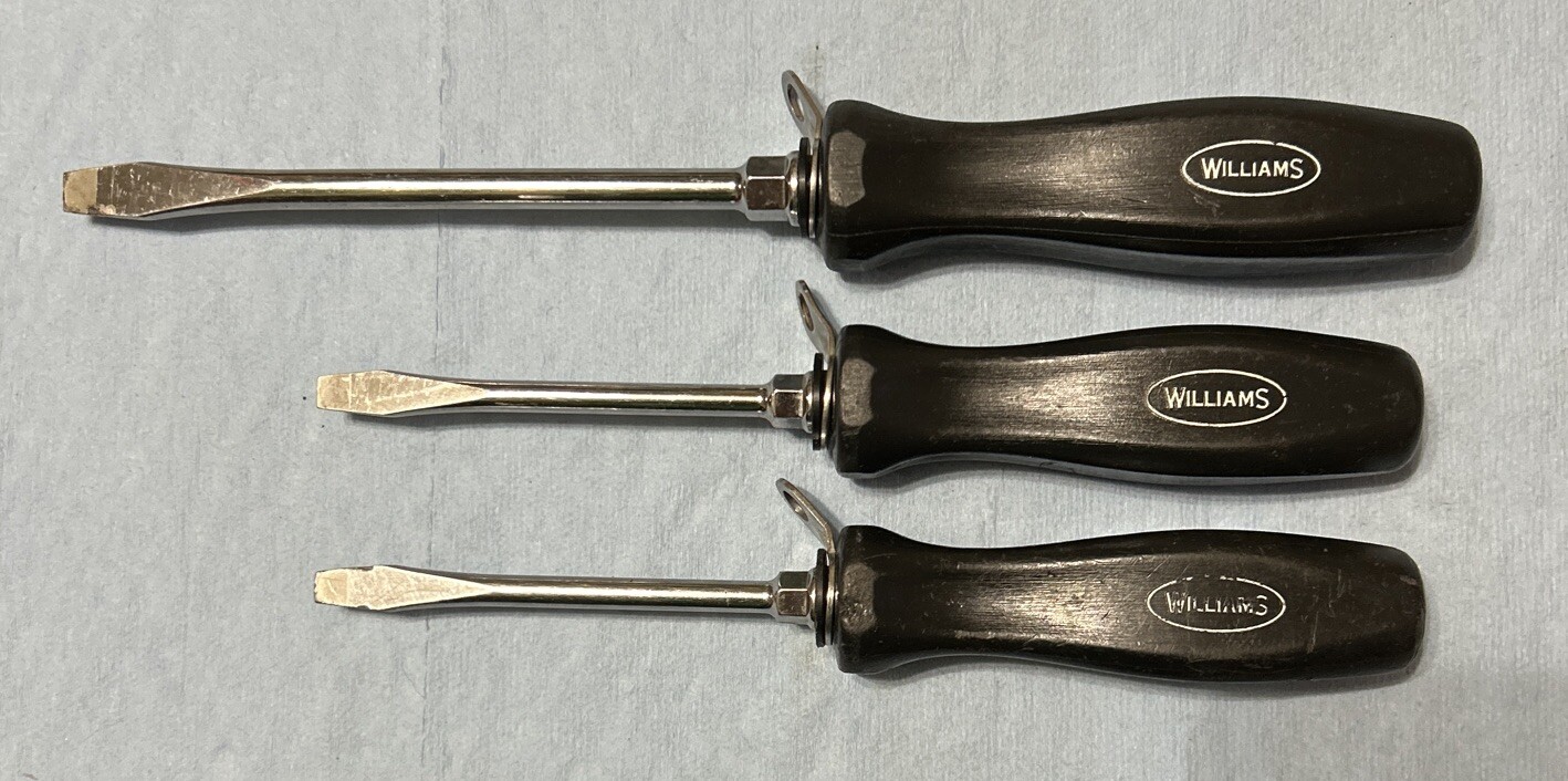 Williams 3pc Screwdrivers SDR-24 & SDR-26 Black Hard Handle USA A Snap On Brand