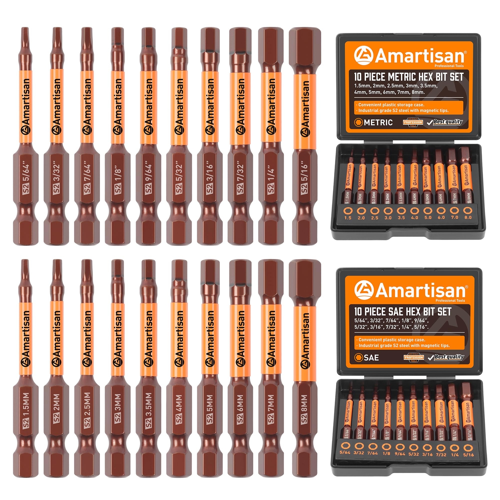 20piece Hex Head Allen Wrench Drill Bit Set Metric And Sae S2 Steel Hex Bits Set