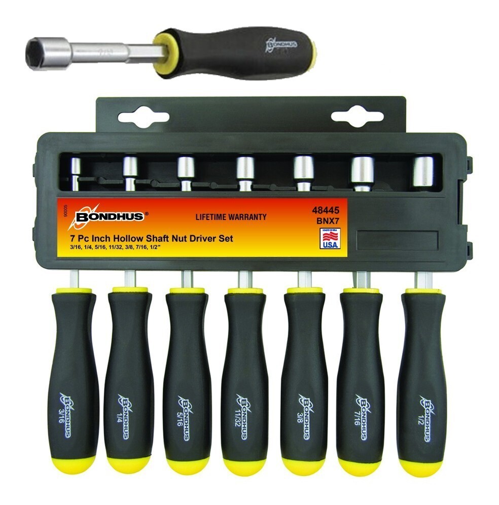 Bondhus 7pc Hollow Shaft SAE Nut Driver Set Standard Inch MADE IN USA 48445