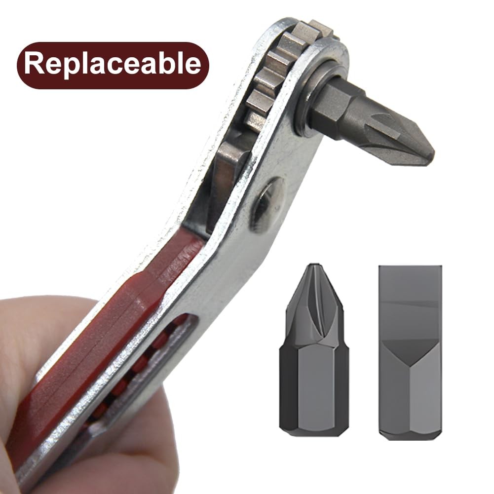 Mini Ratchet Wrench Screwdriver Set – 2 Pcs Elbow Head & Flat Head 1/4 Inch H…