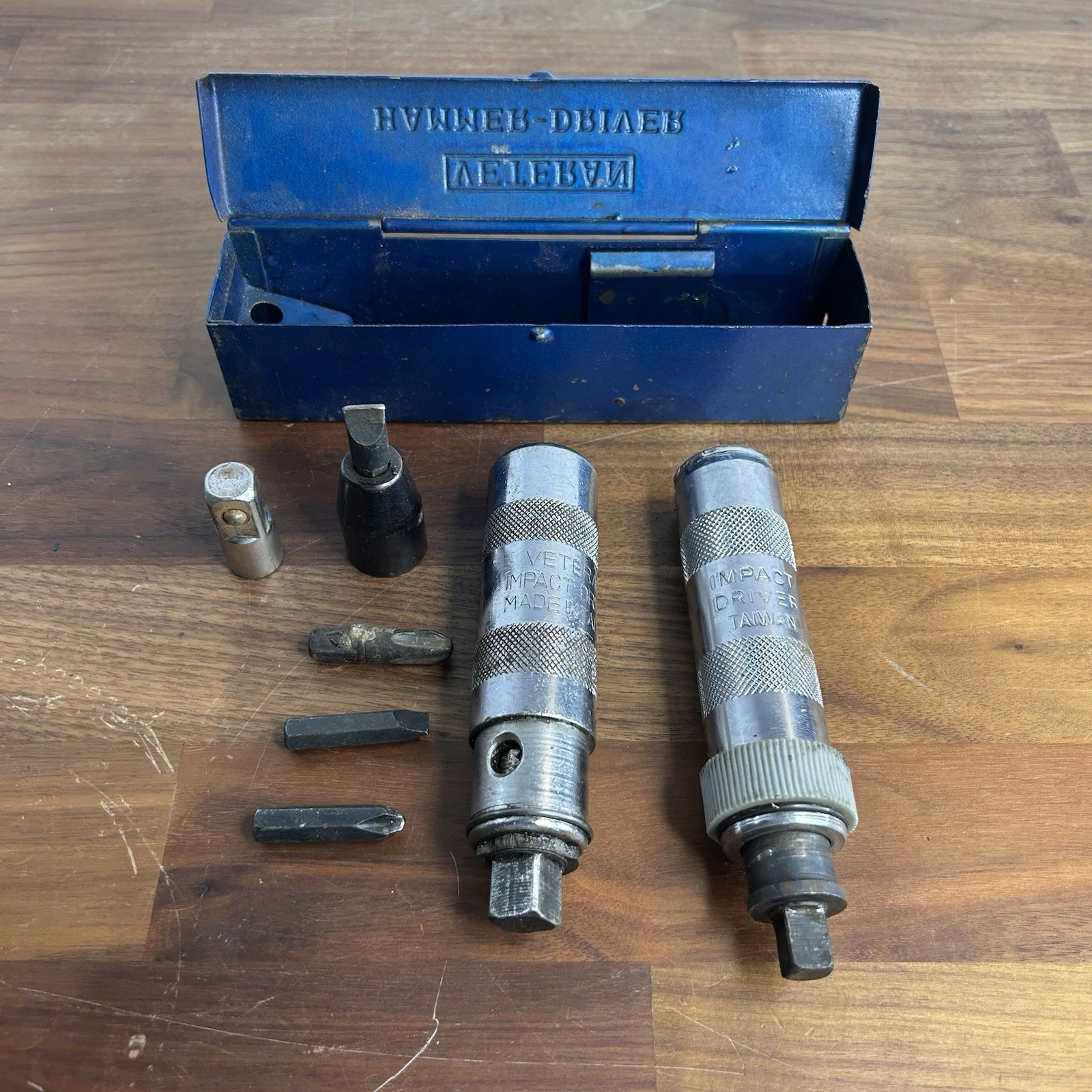 Vintage Veteran Impact Hammer Driver Tool Lot USA & Taiwan Manual Handle Case